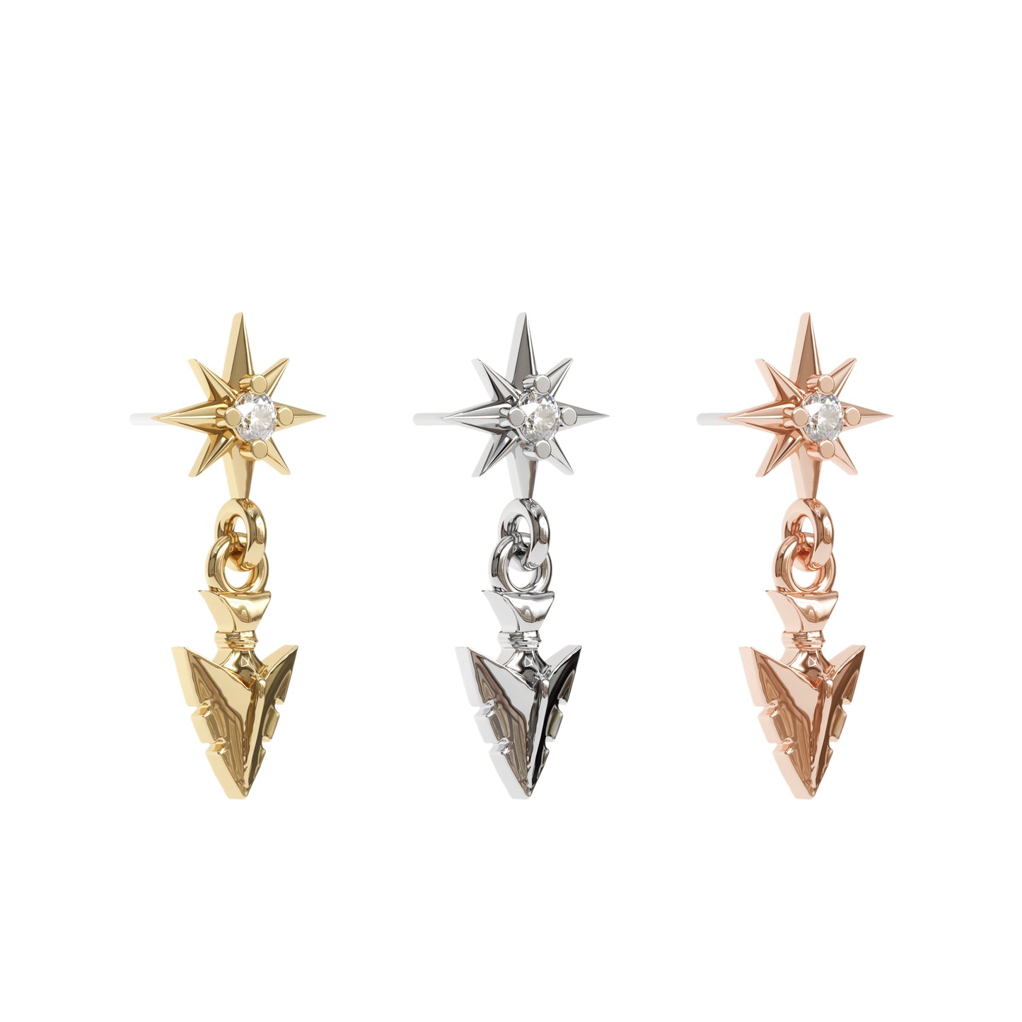 14K Gold Diamond Starburst Arrowhead Dangle Threadless End