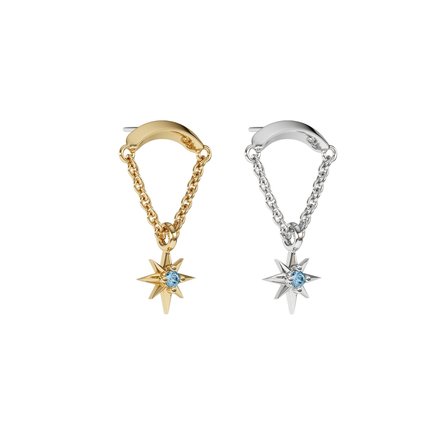 14K Gold Blue Topaz Starburst Chain Threadless End