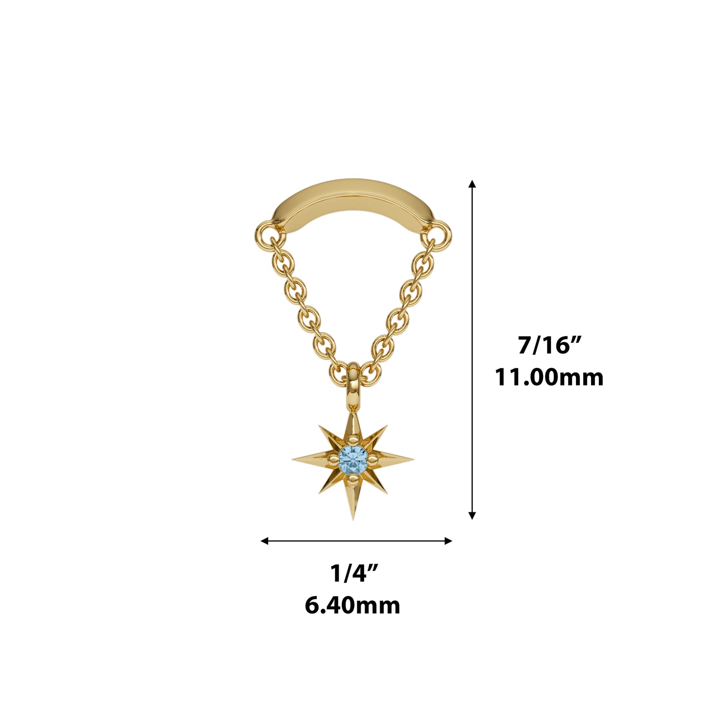 14K Gold Blue Topaz Starburst Chain Threadless End