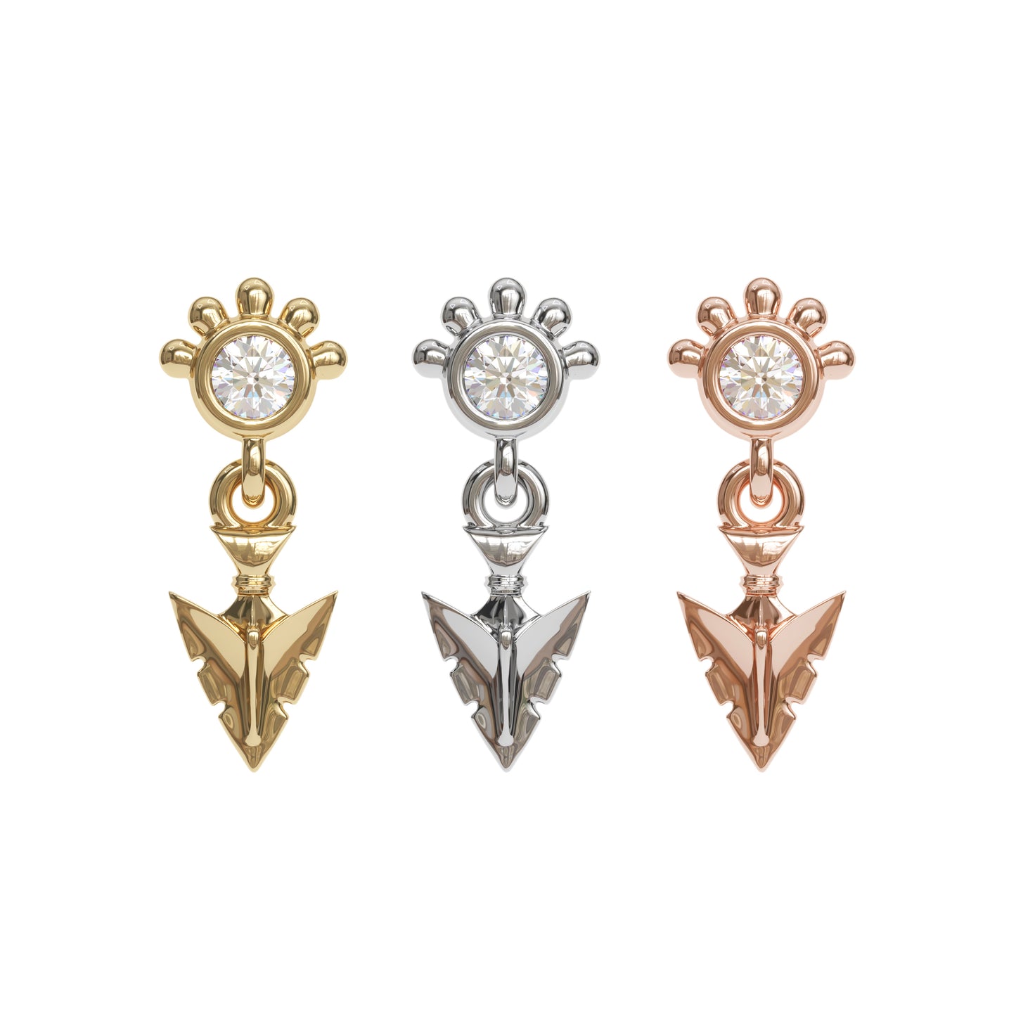 14K Gold Diamond Arrowhead Dangle Threadless End