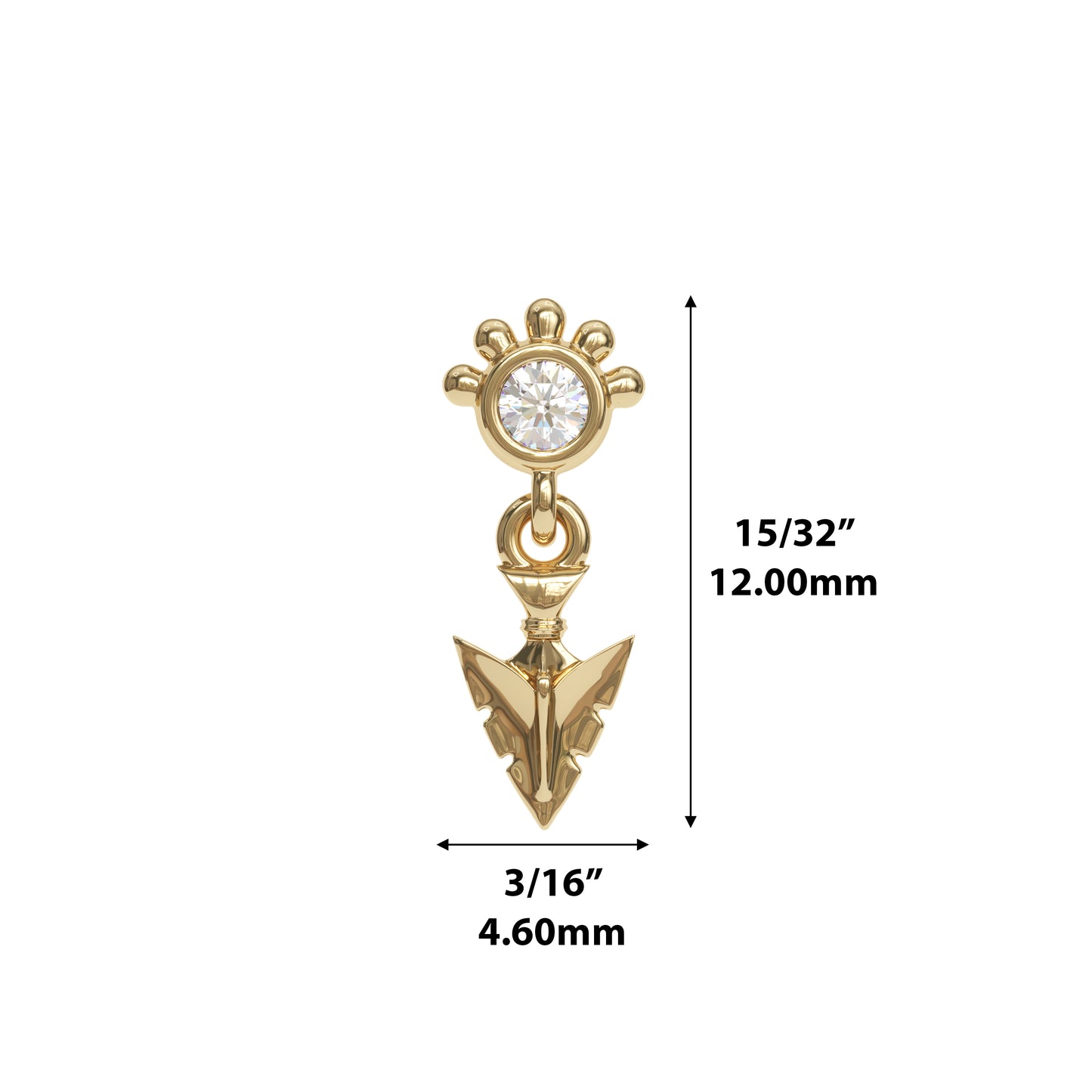 14K Gold Diamond Arrowhead Dangle Threadless End