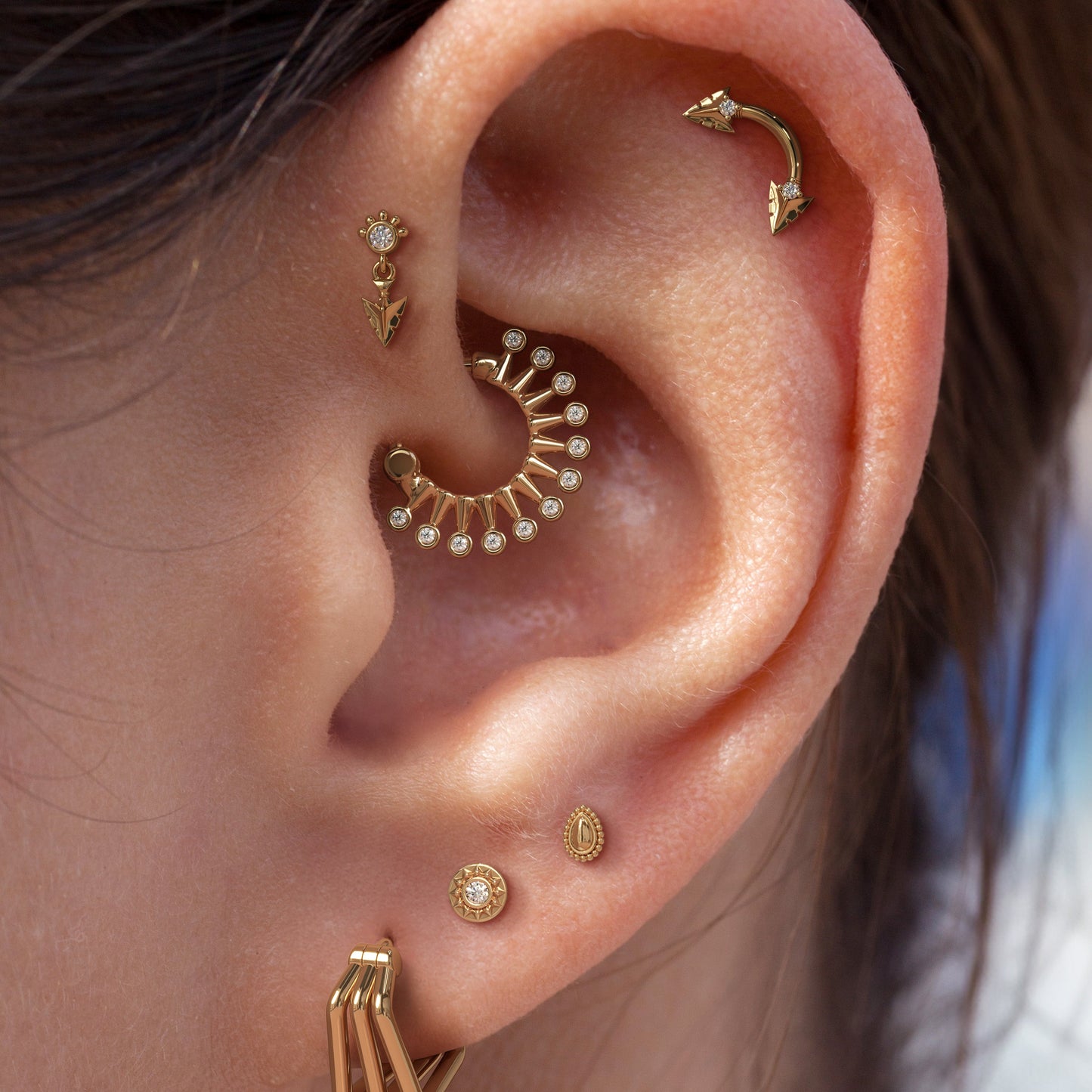 14K Gold Diamond Arrowhead Dangle Threadless End