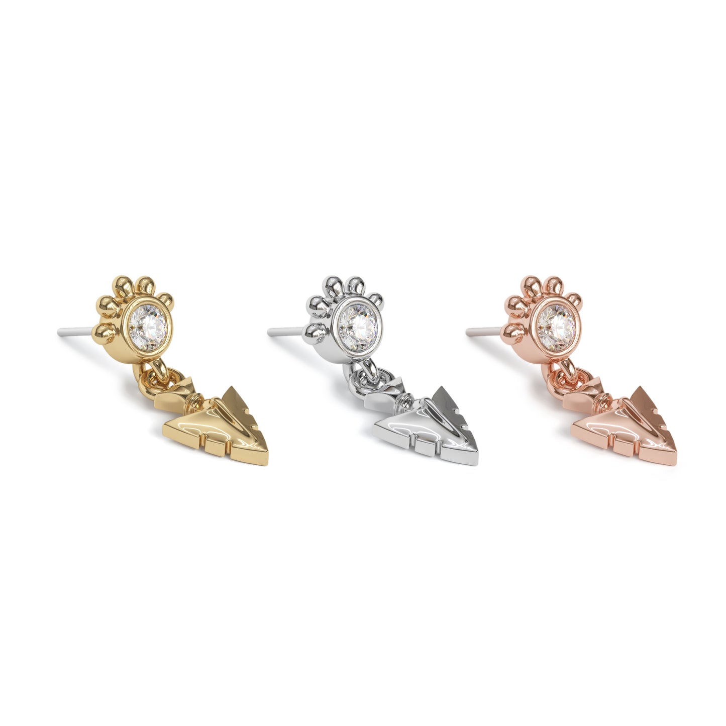 14K Gold Diamond Arrowhead Dangle Threadless End