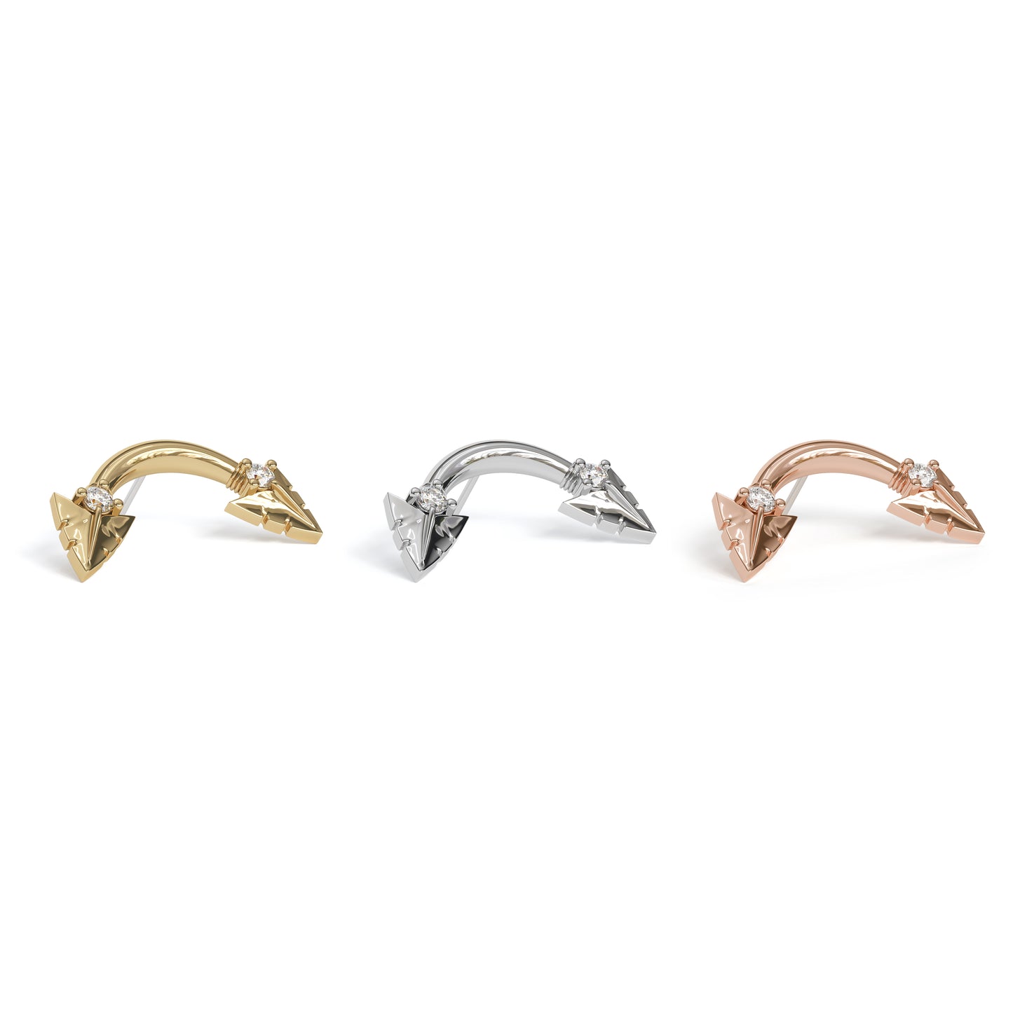 14K Gold Diamond Curved Arrowhead Threadless End