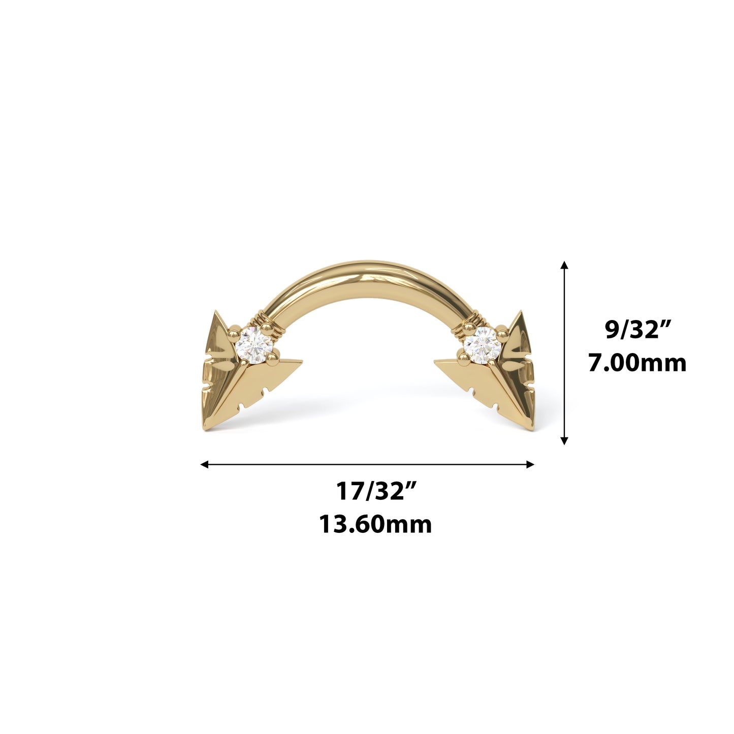 14K Gold Diamond Curved Arrowhead Threadless End