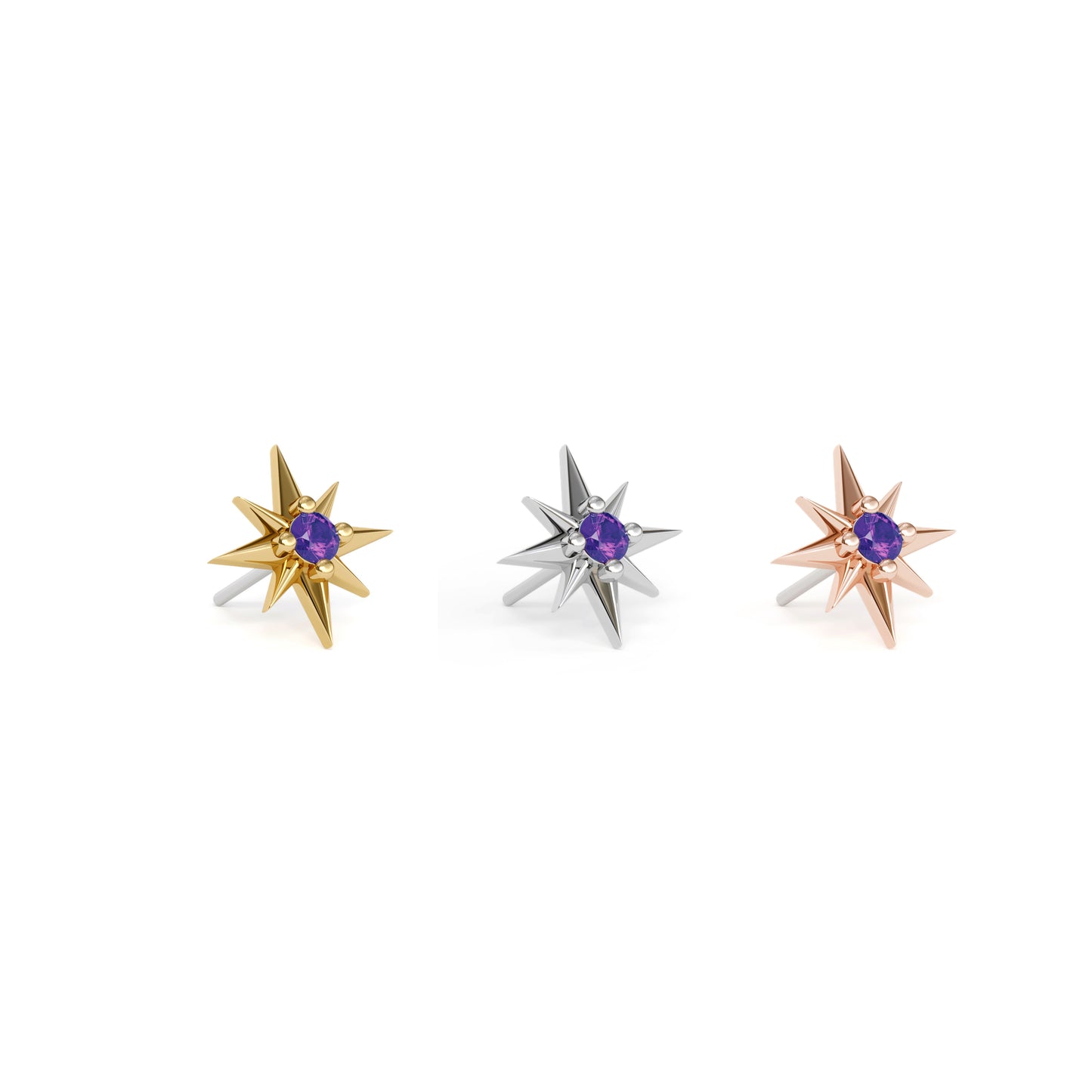 14K Gold Amethyst Starburst Threadless End