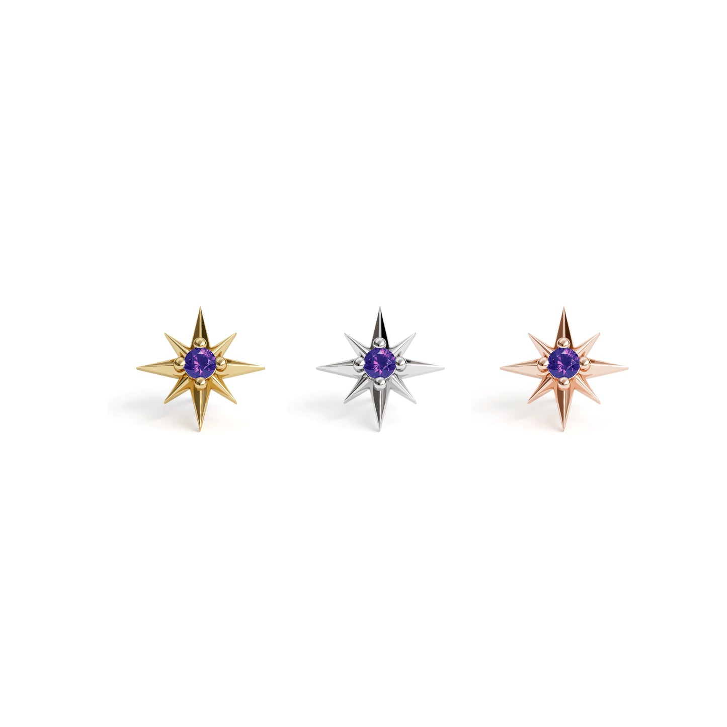14K Gold Amethyst Starburst Threadless End
