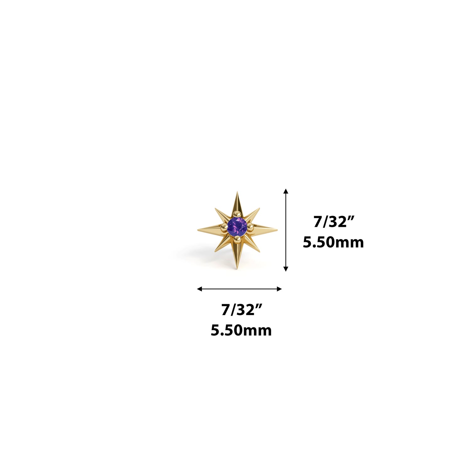 14K Gold Amethyst Starburst Threadless End