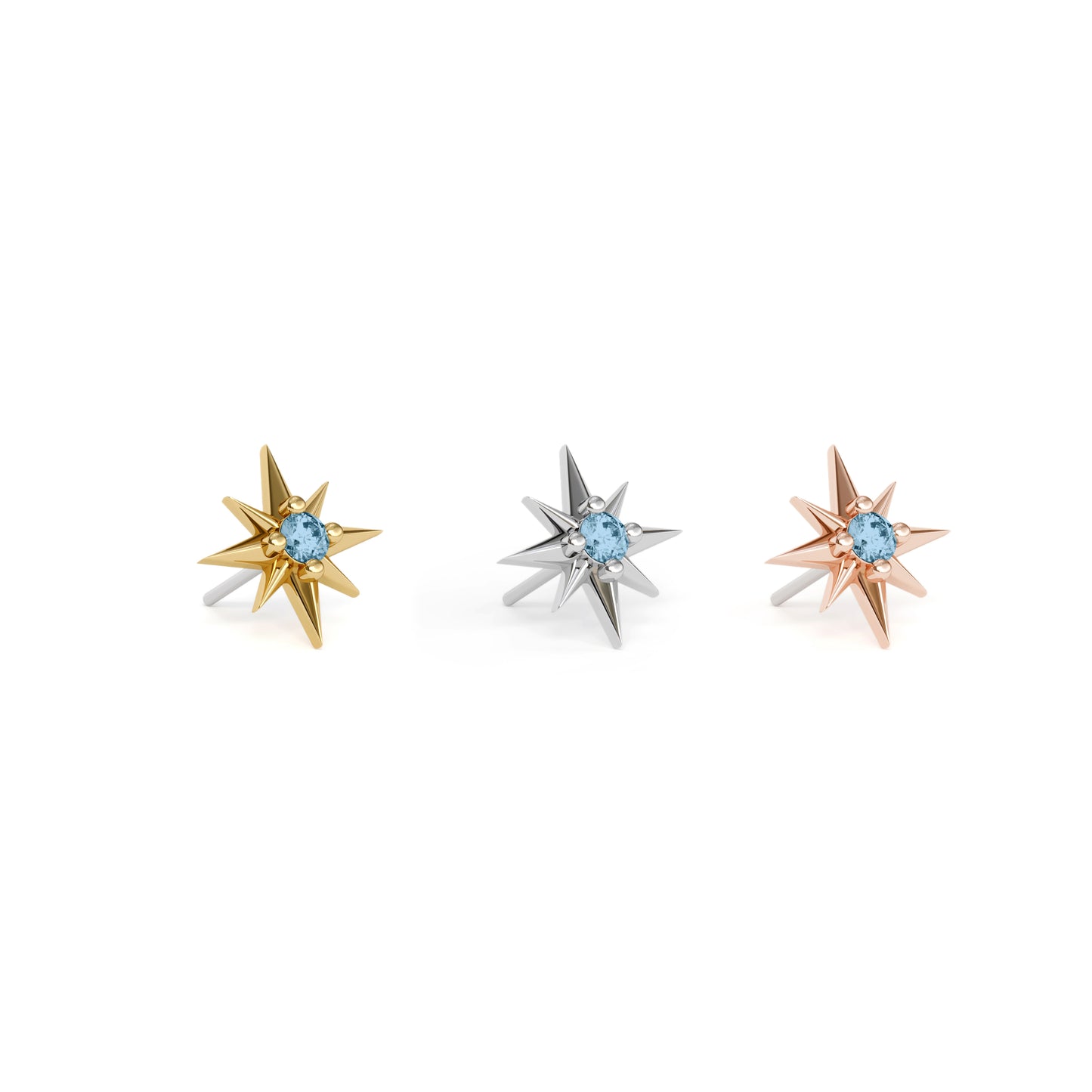 14K Gold Blue Topaz Starburst Threadless End