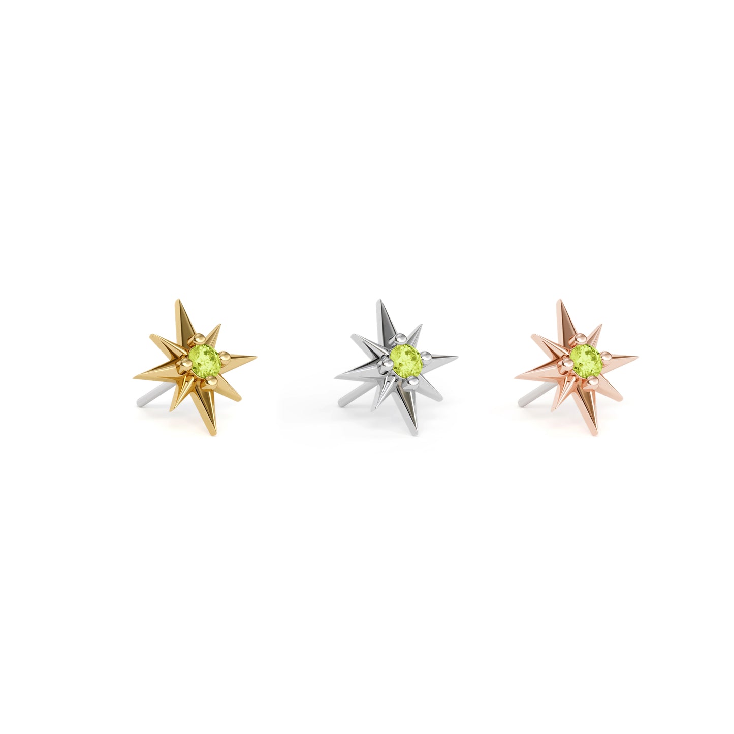 14K Gold Peridot Starburst Threadless End