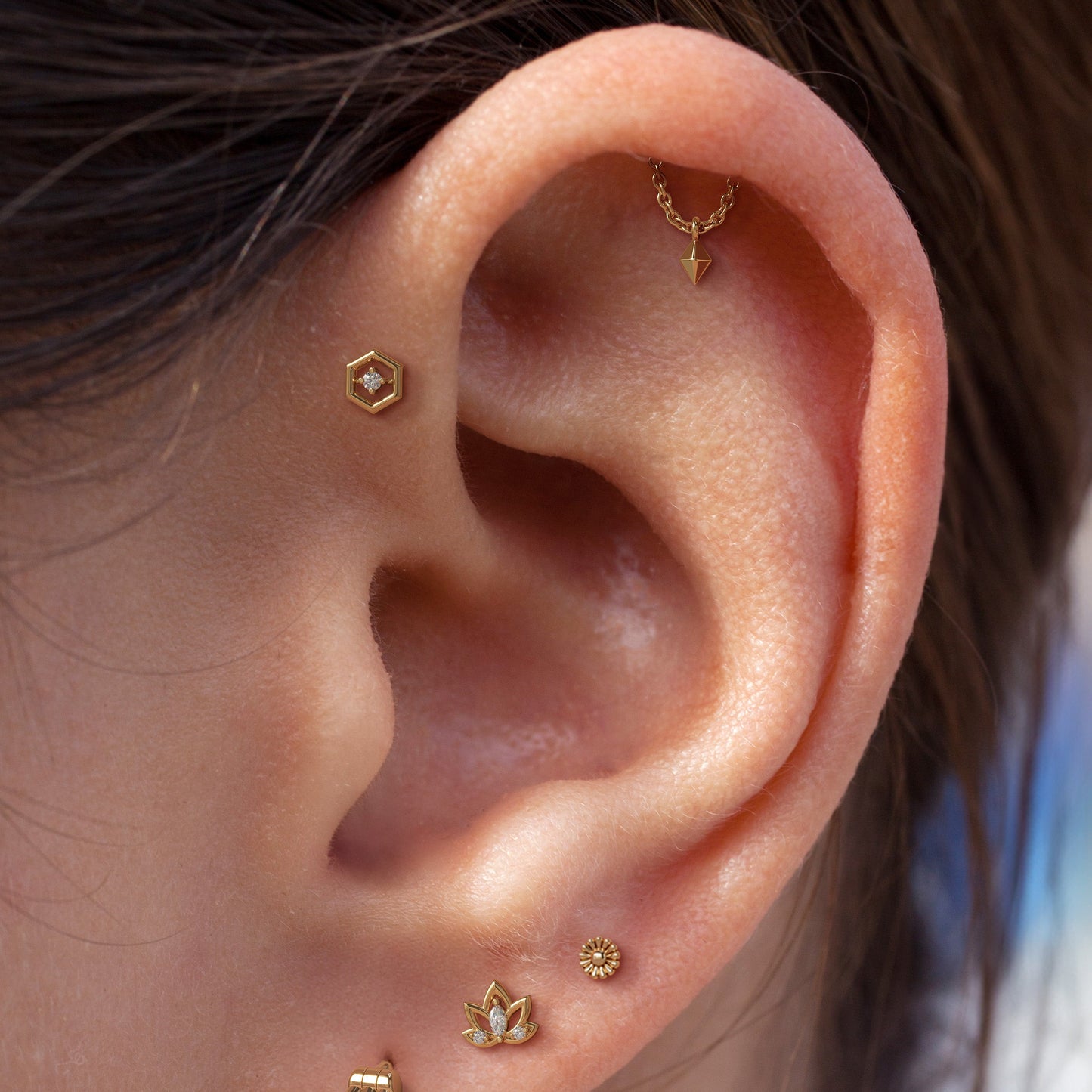 14K Gold Pyramid Chain Threadless End