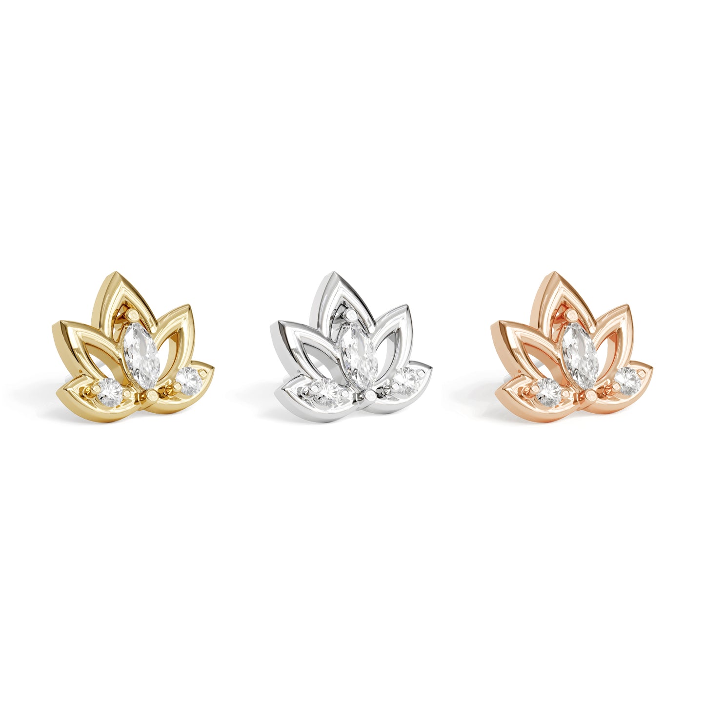 14K Gold Diamond Lotus Flower Threadless End