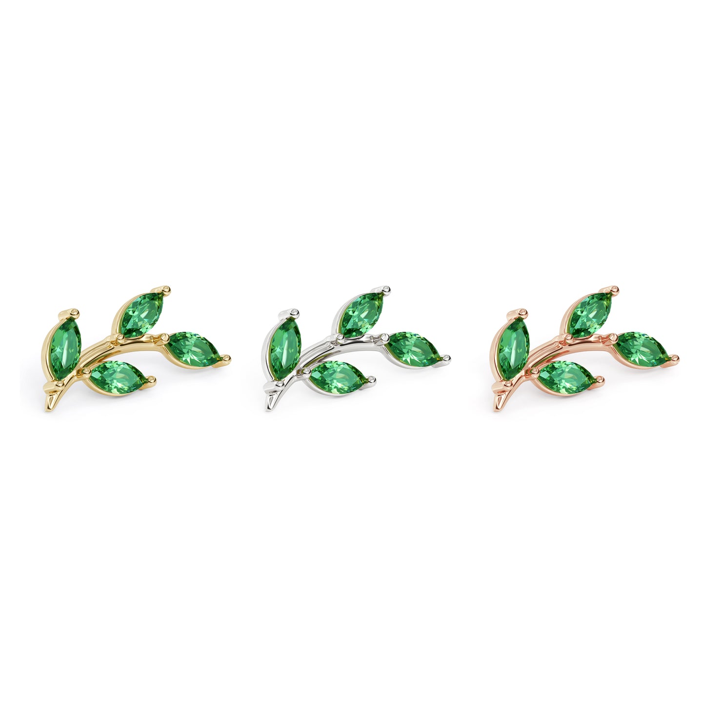 14K Gold Leaf Marquise Emerald Curved Threadless End