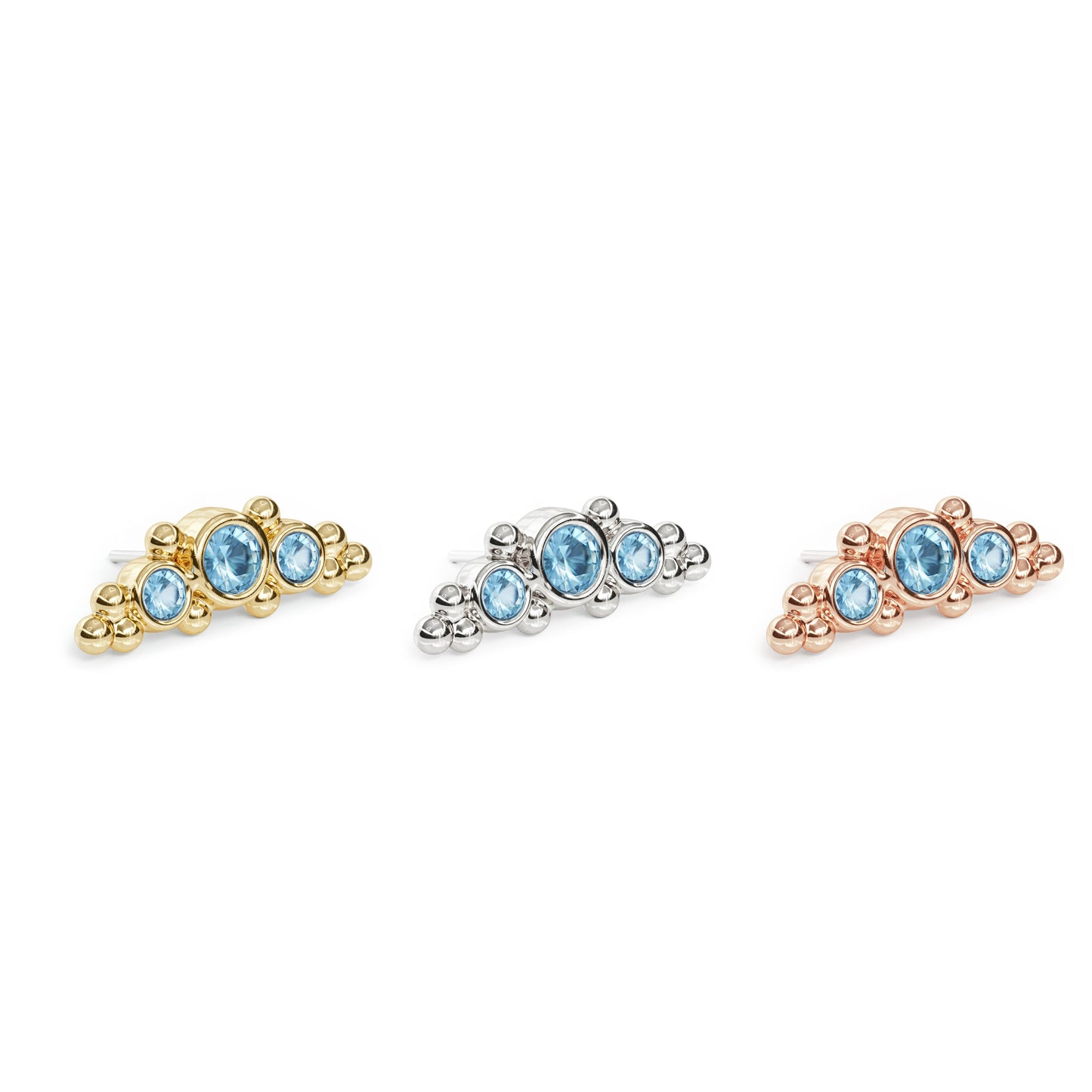 14K Gold Beaded Blue Topaz Curved Threadless End