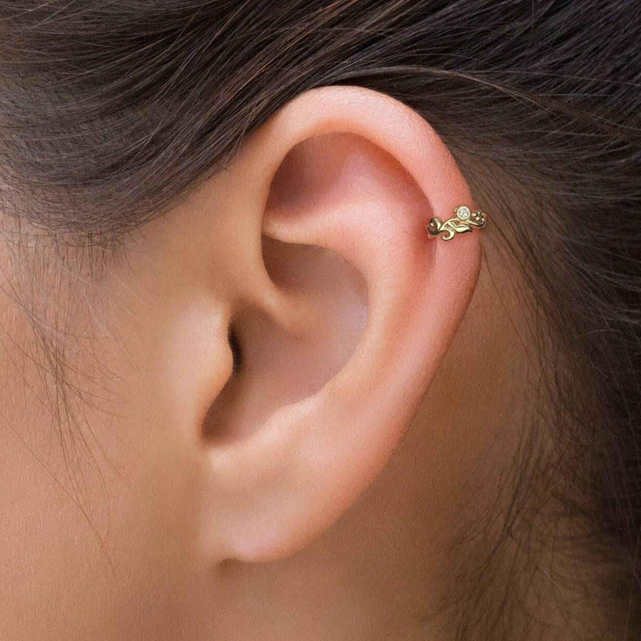 Solid Gold Diamond Leaf Seamless Hoop