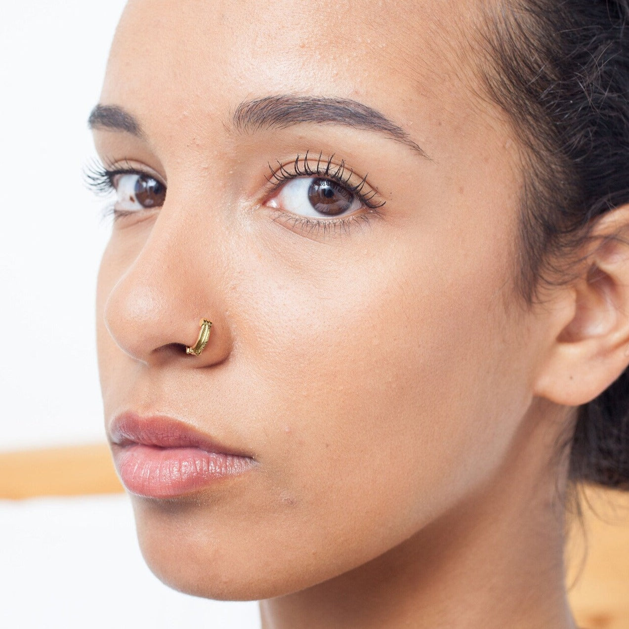Solid Gold Feather Clicker Hoop