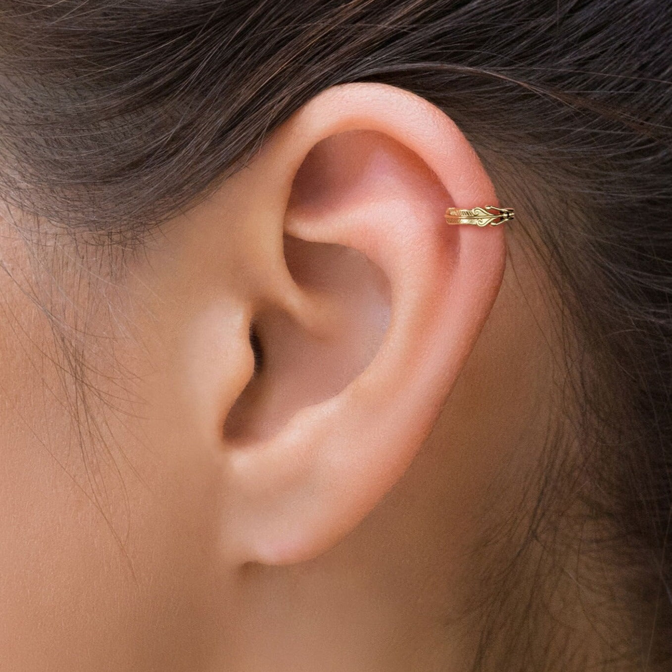 Solid Gold Feather Clicker Hoop