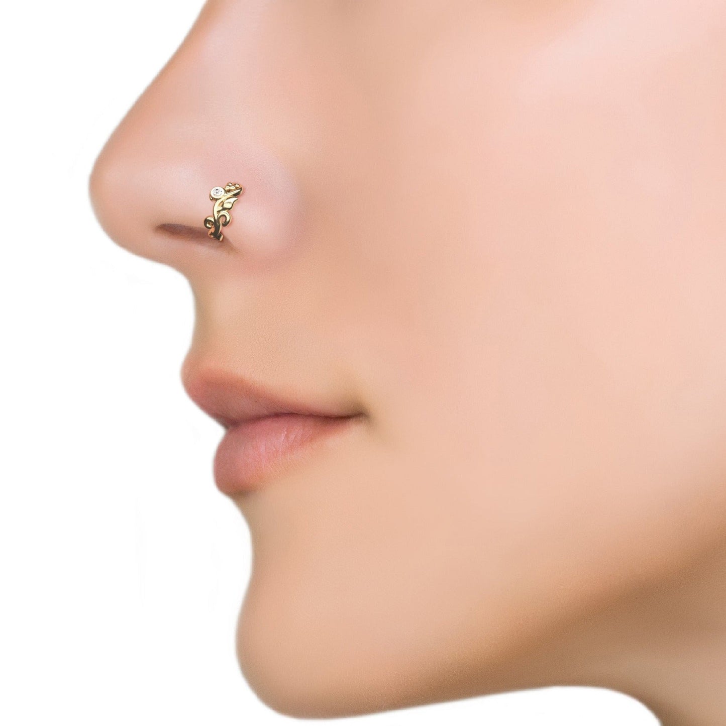 Solid Gold Diamond Leaf Clicker Hoop