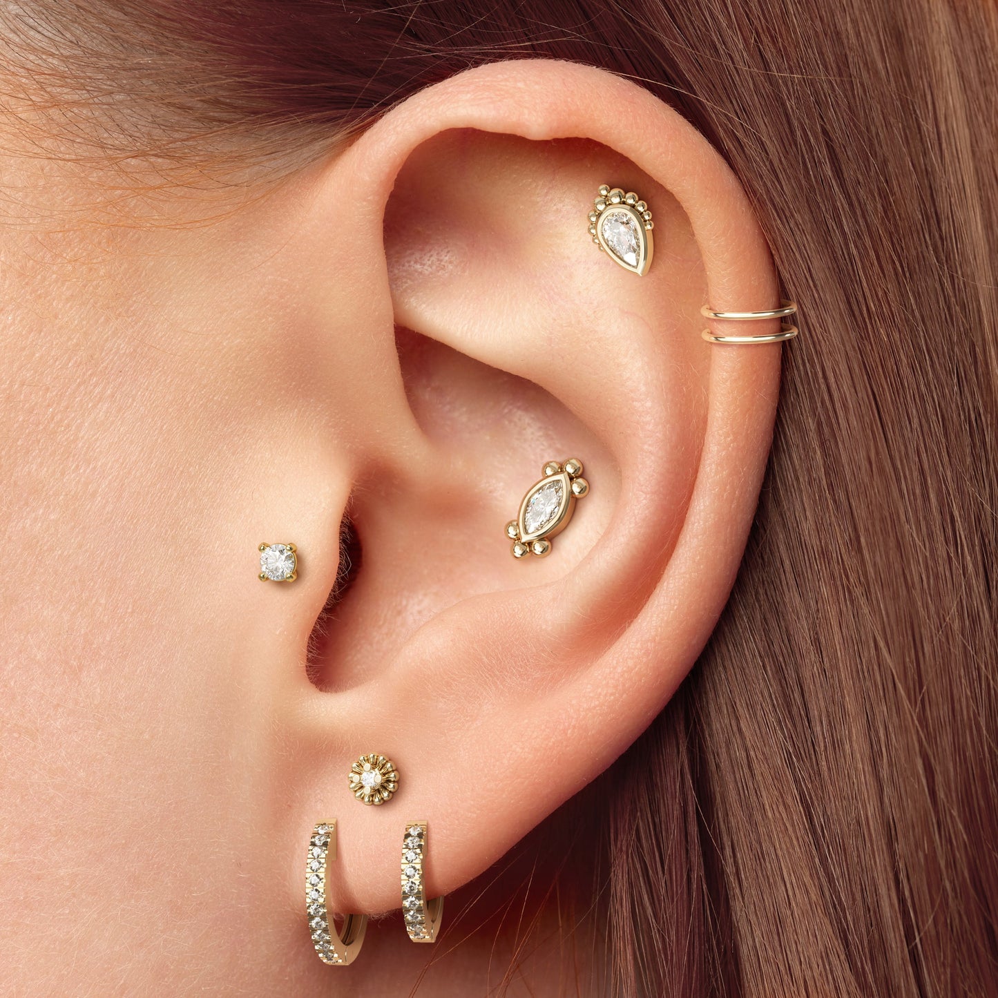 14K Gold Diamond Abstract Floral Stud