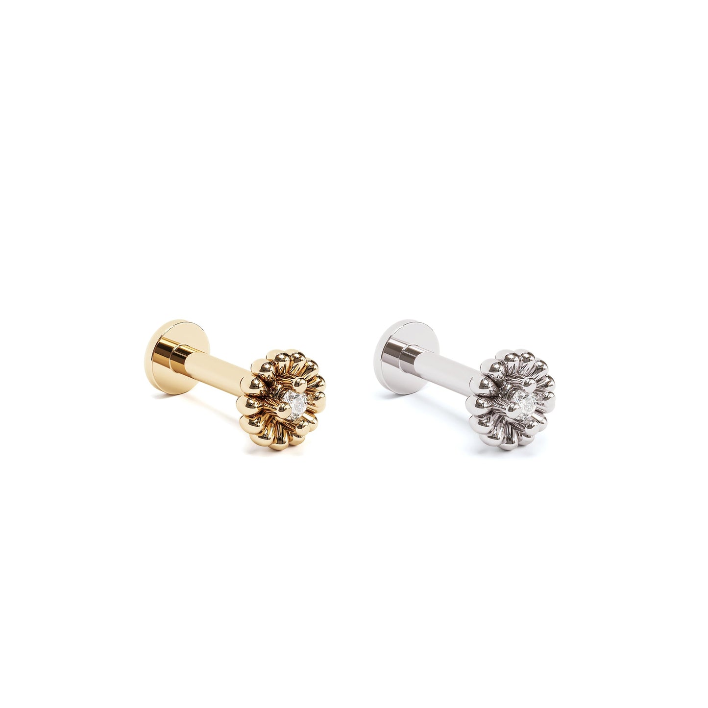 14K Gold Diamond Abstract Floral Stud