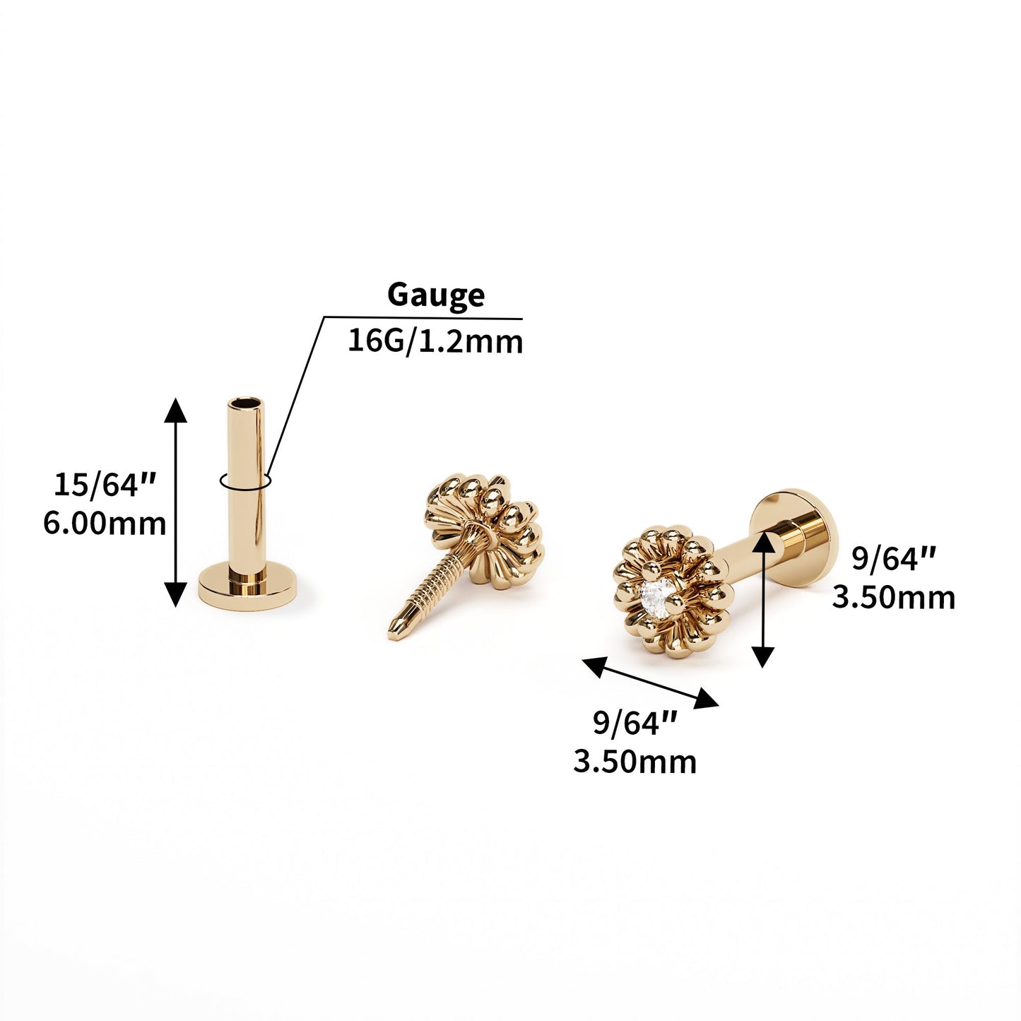 14K Gold Diamond Abstract Floral Stud