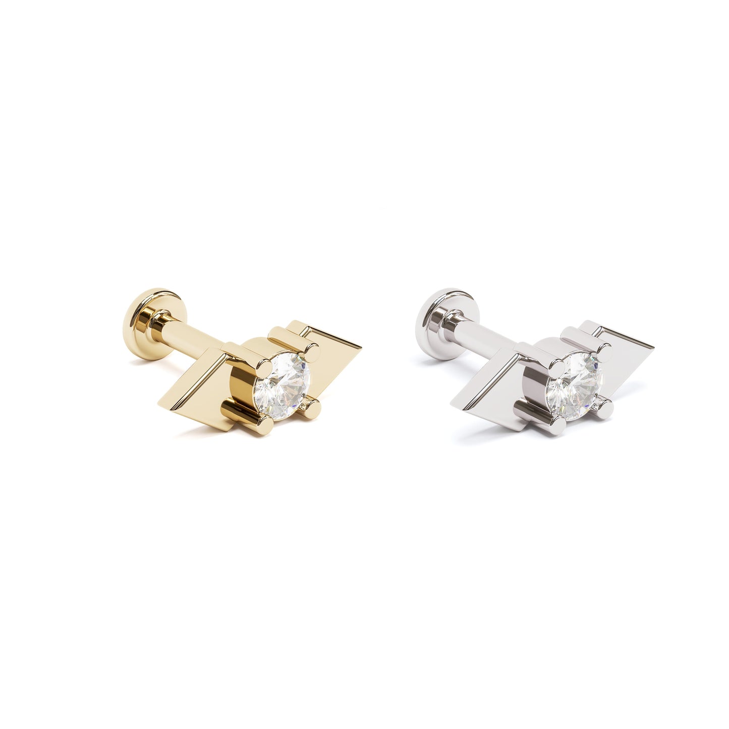 14K Gold Diamond Double Spike Stud