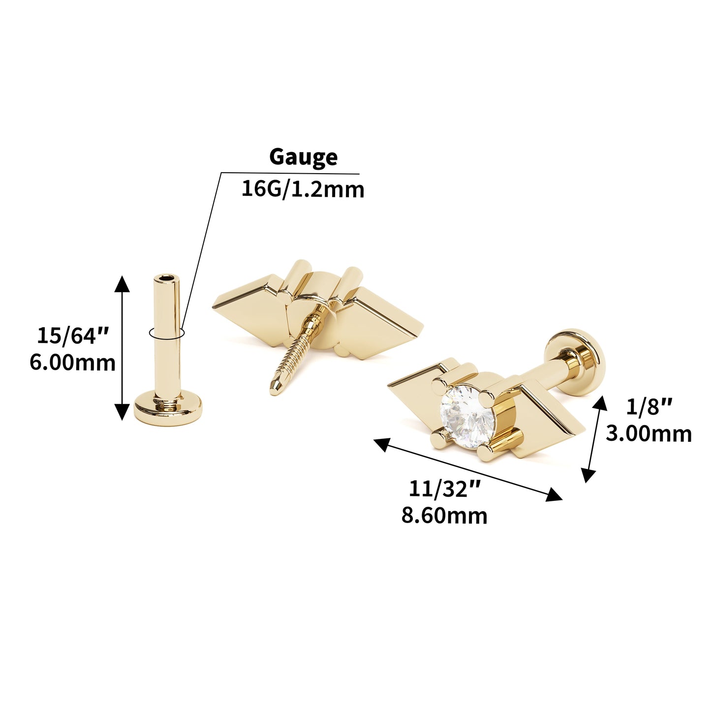 14K Gold Diamond Double Spike Stud