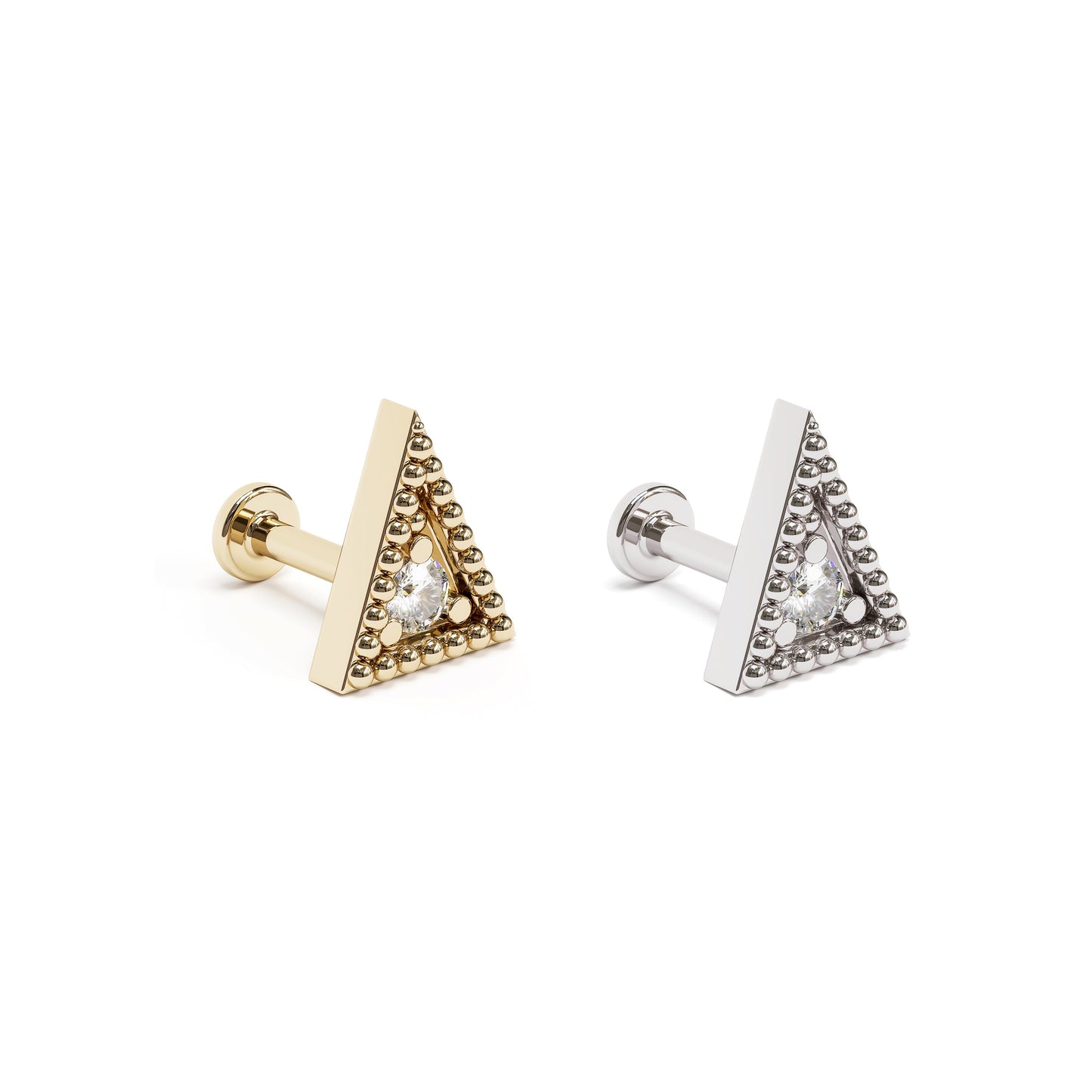 14K Gold Diamond Granule Triangle Stud
