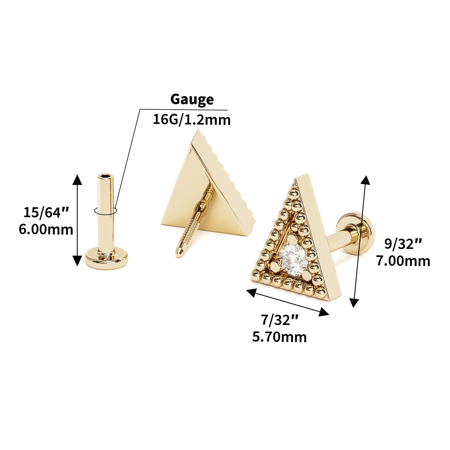 14K Gold Diamond Granule Triangle Stud