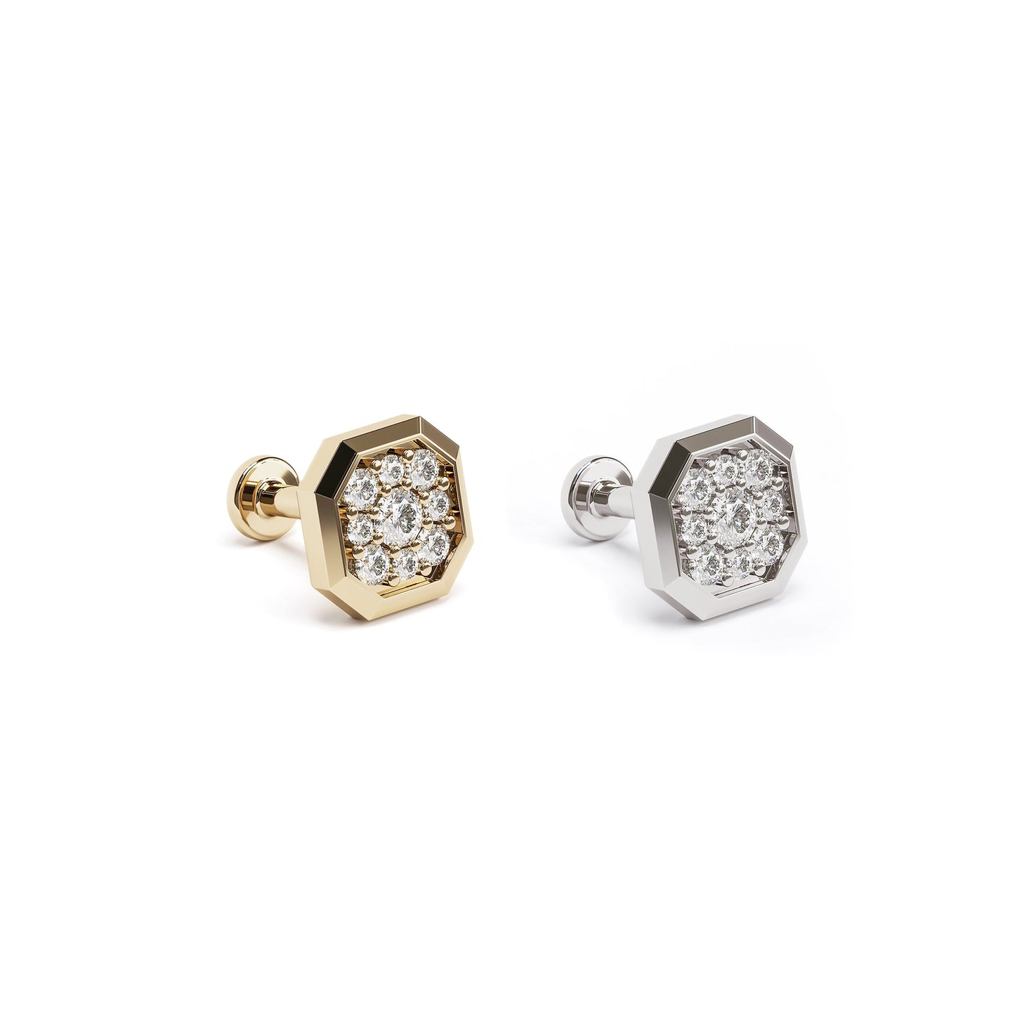 14K Gold Diamond Octagon Stud