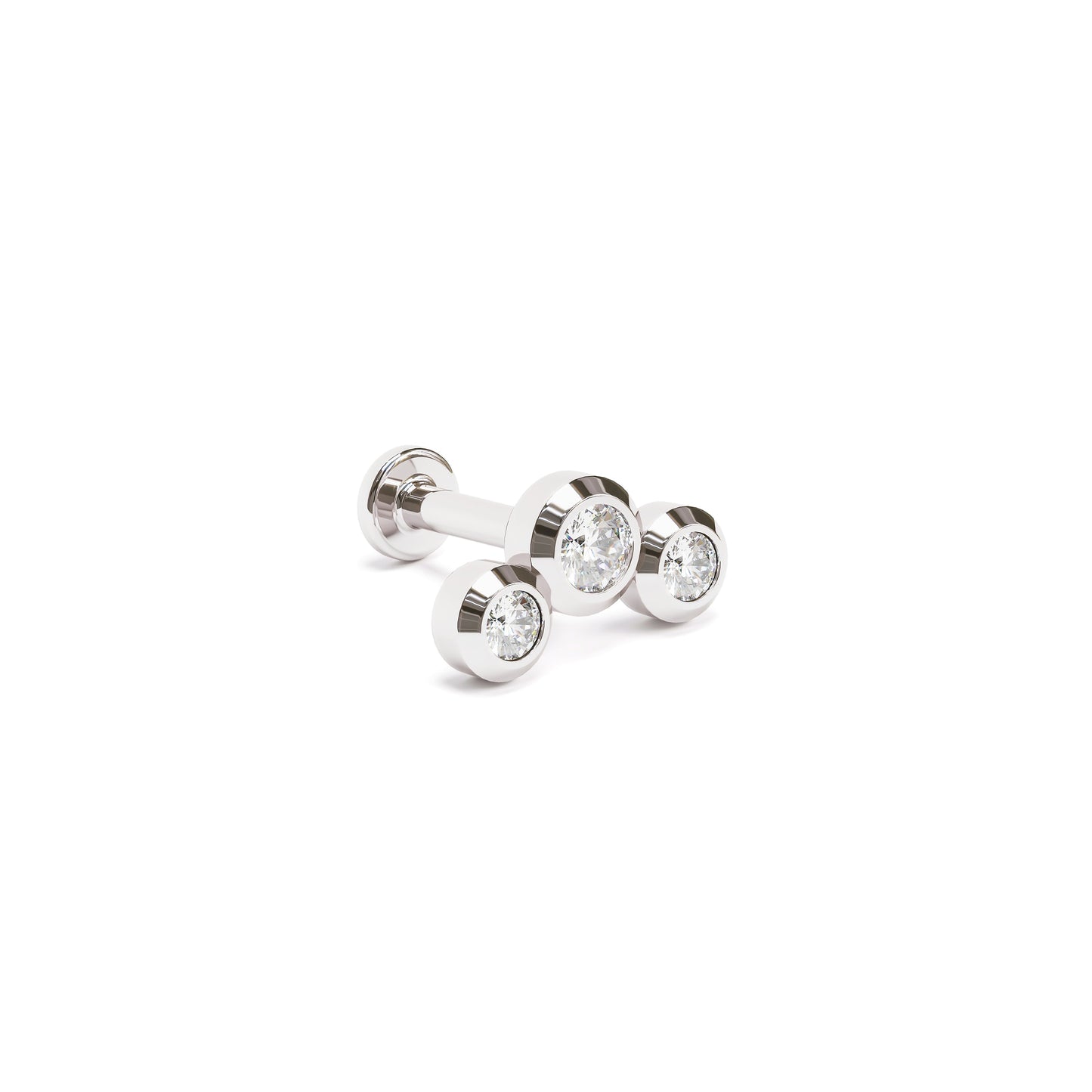 14K Gold Trio Diamond Curved Stud