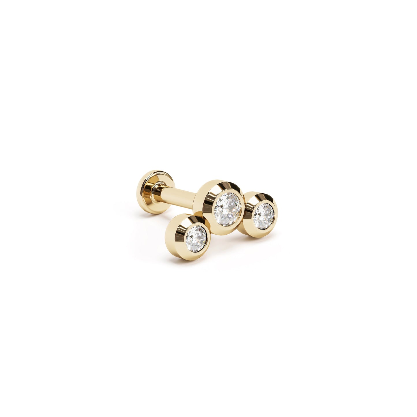 14K Gold Trio Diamond Curved Stud
