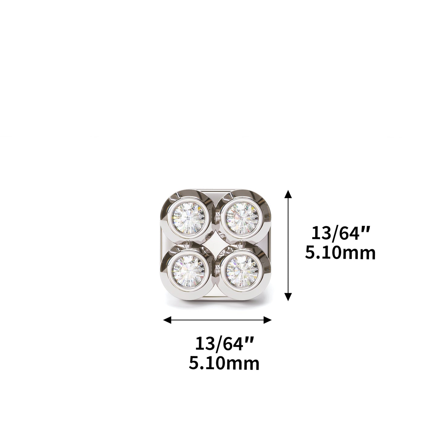 14K Gold Diamond Puffed Square Stud