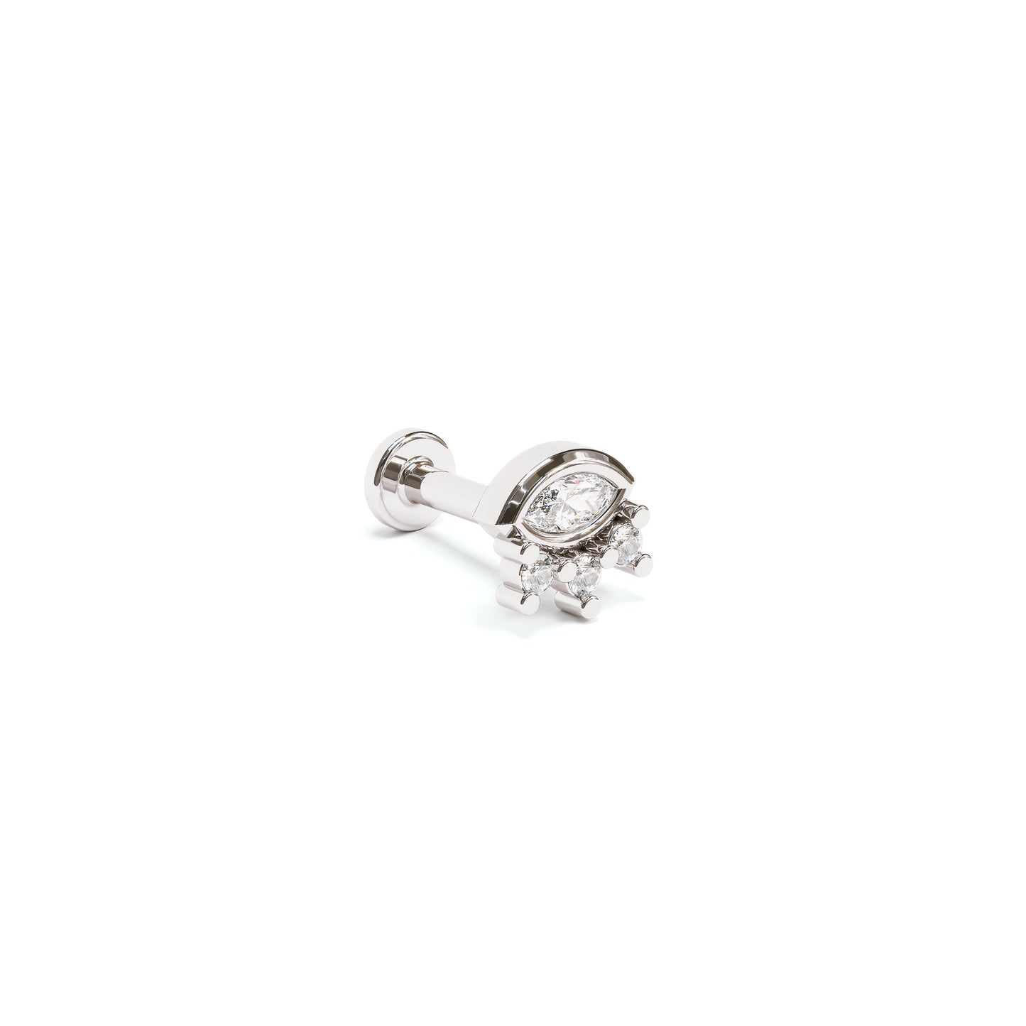 14K Gold Marquise Round Diamond Sunrise Stud