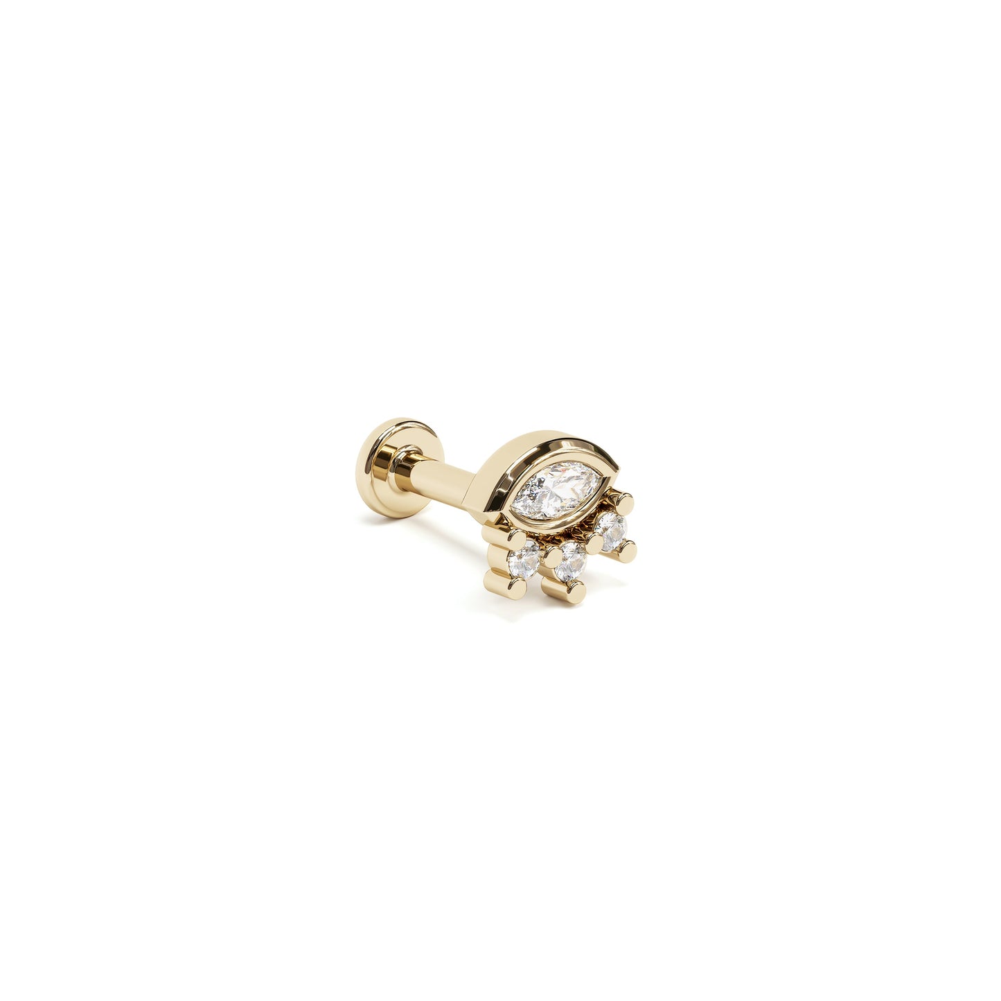14K Gold Marquise Round Diamond Sunrise Stud