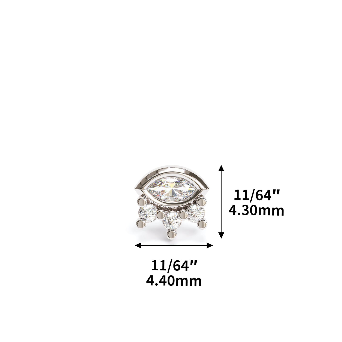 14K Gold Marquise Round Diamond Sunrise Stud