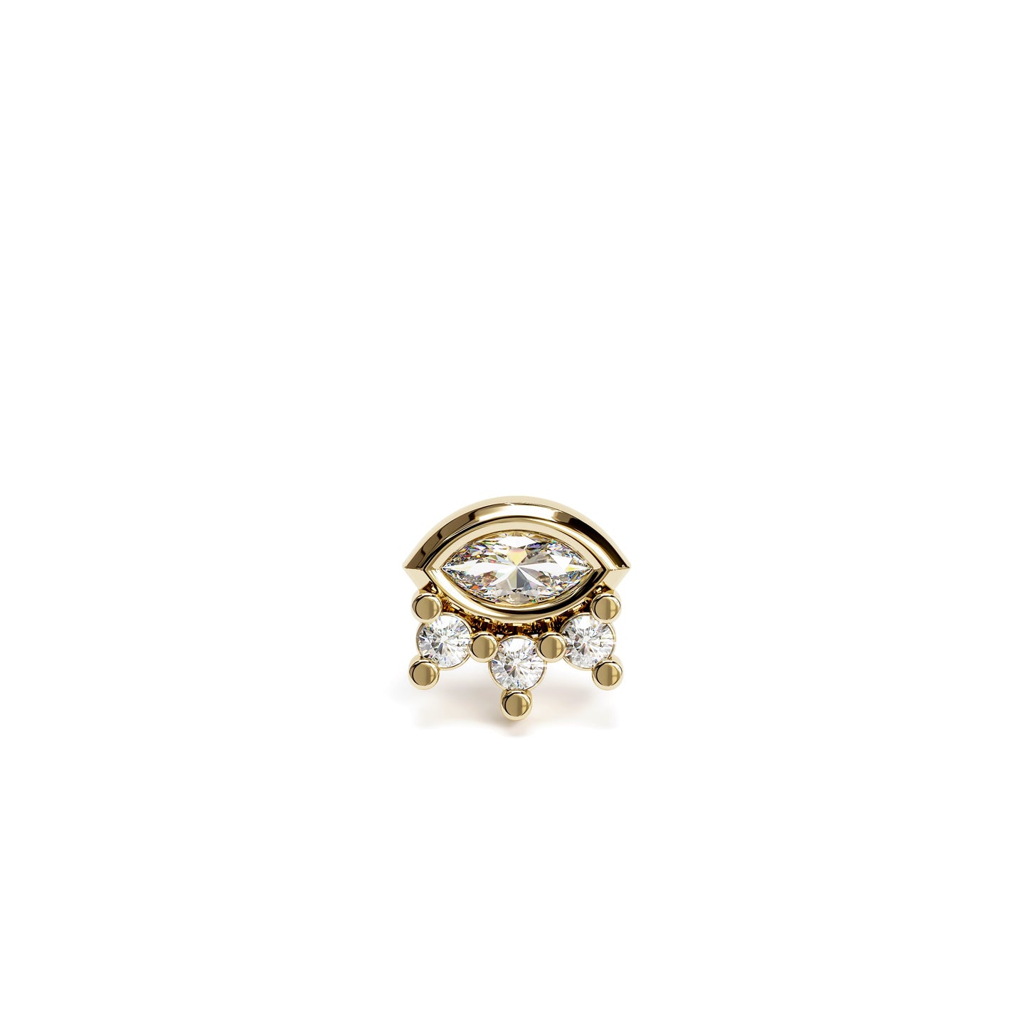 14K Gold Marquise Round Diamond Sunrise Stud