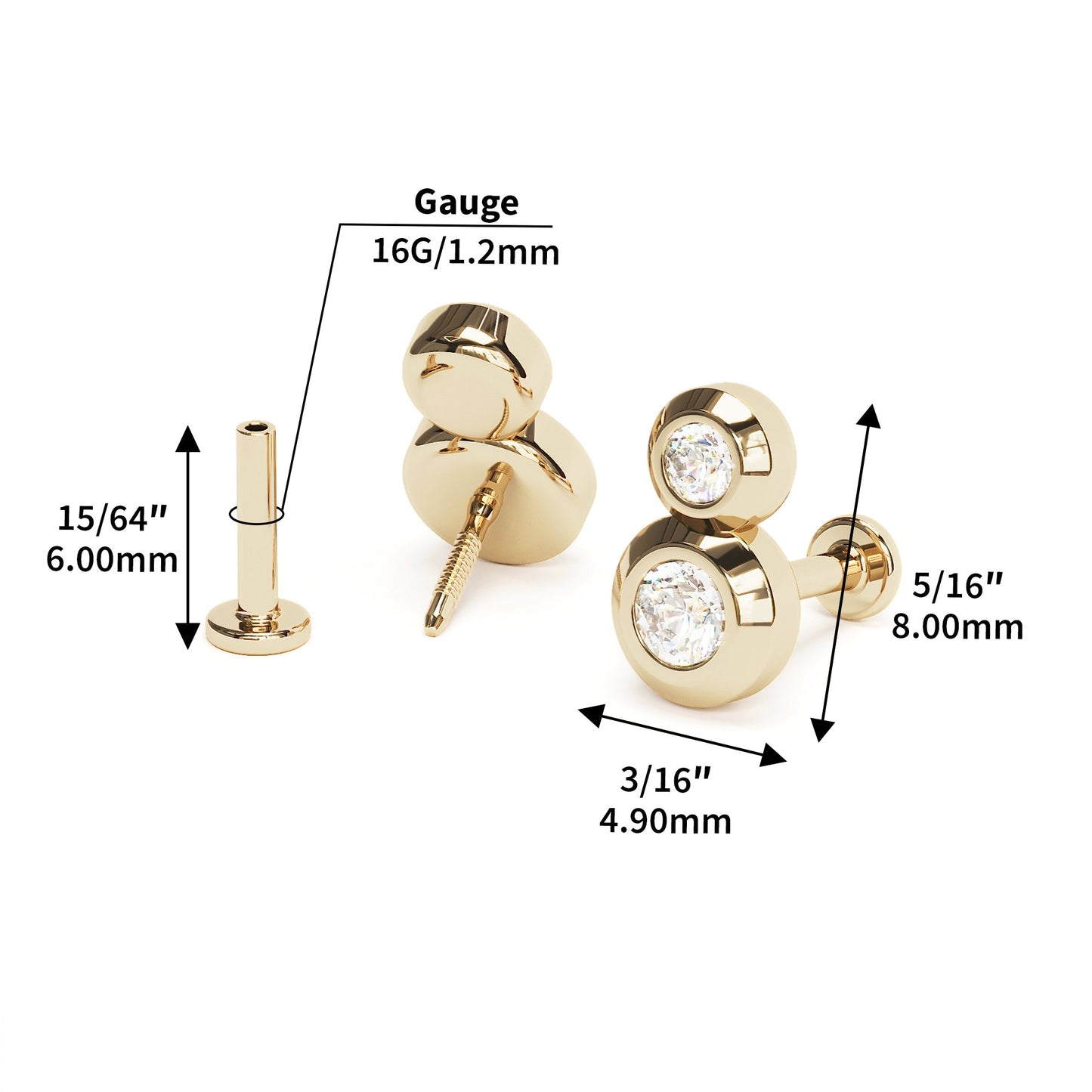 14K Gold Duo Diamond Stud