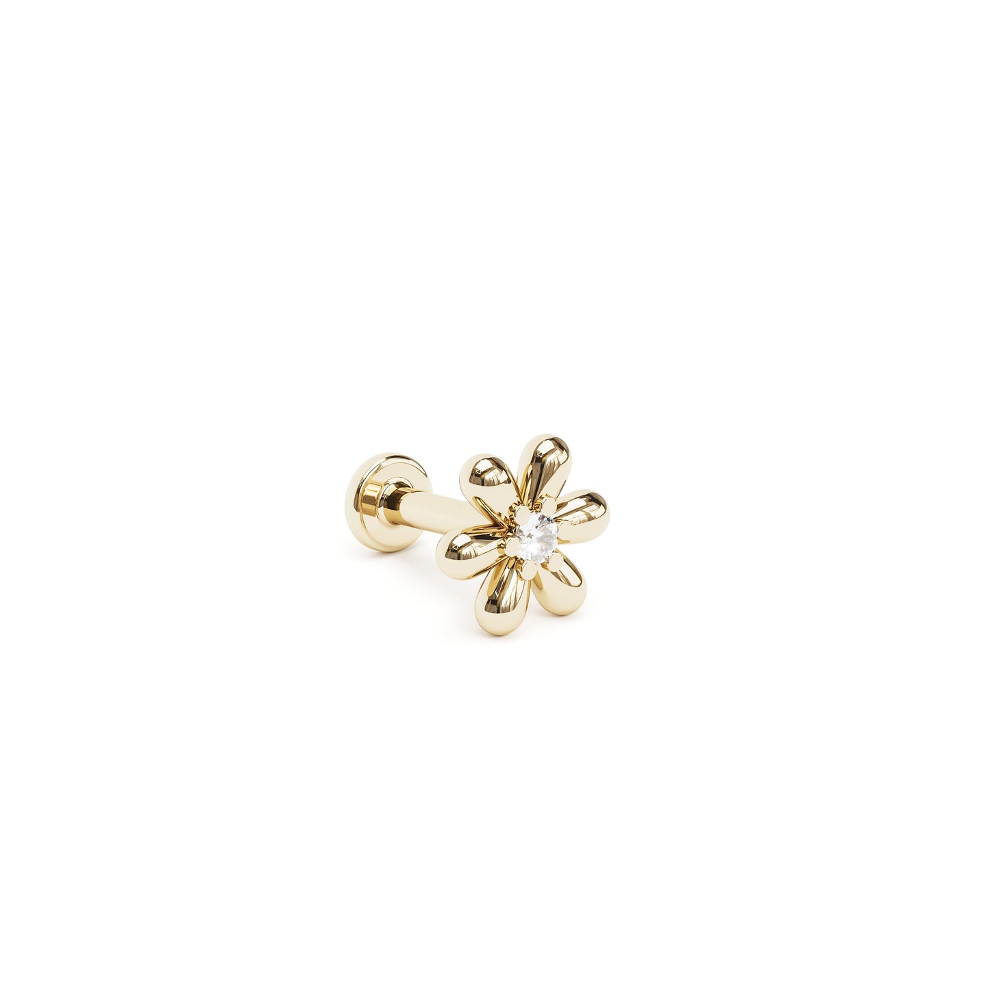 14K Gold Diamond Flower Stud