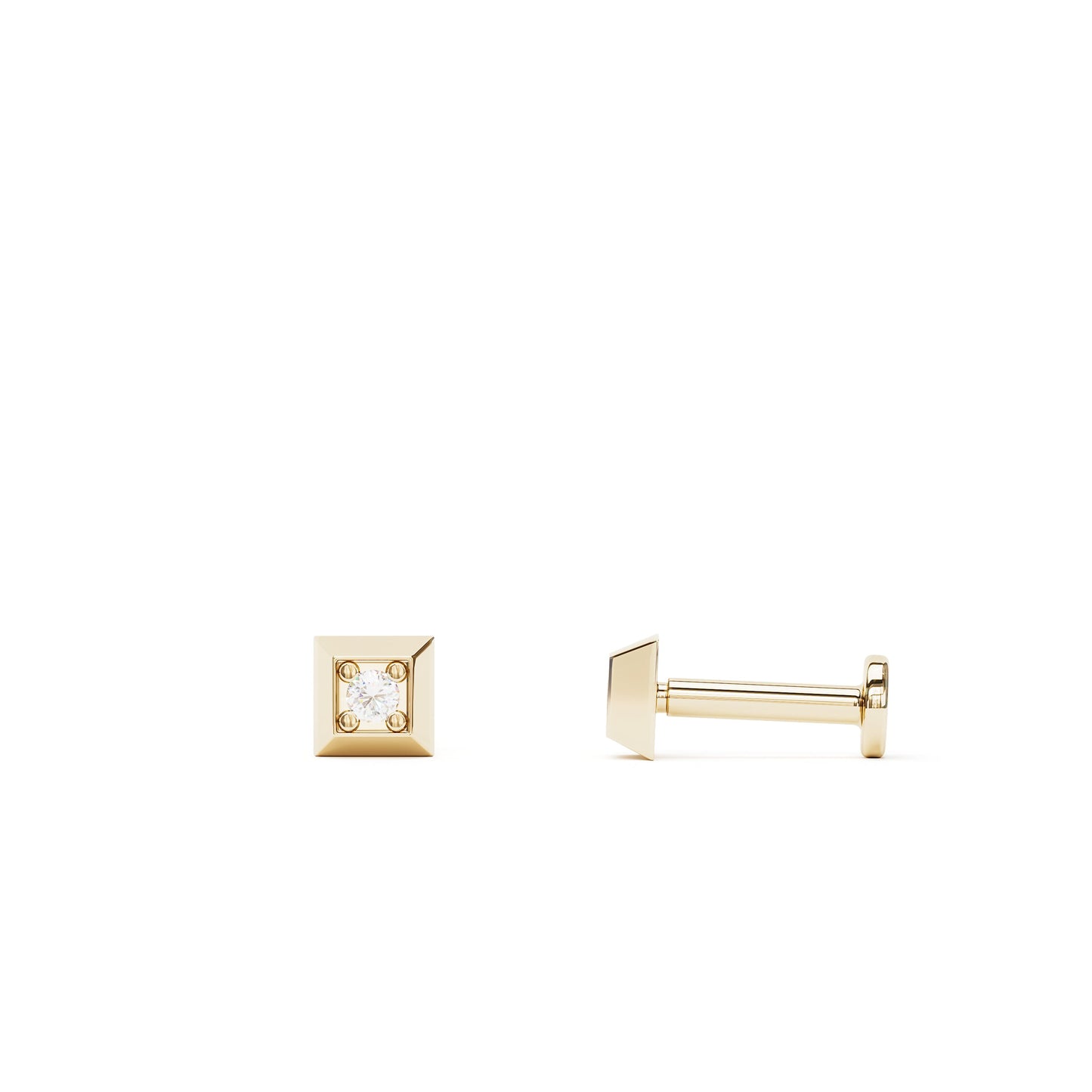 Tiny 14K Gold Diamond Square Stud