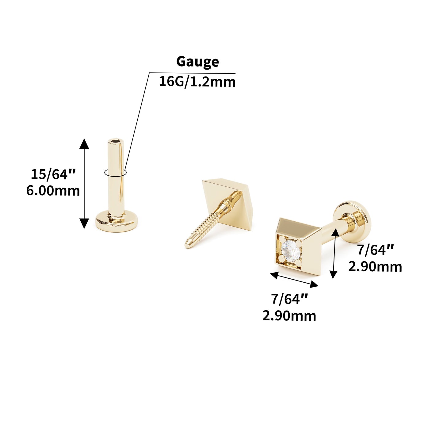 Tiny 14K Gold Diamond Square Stud