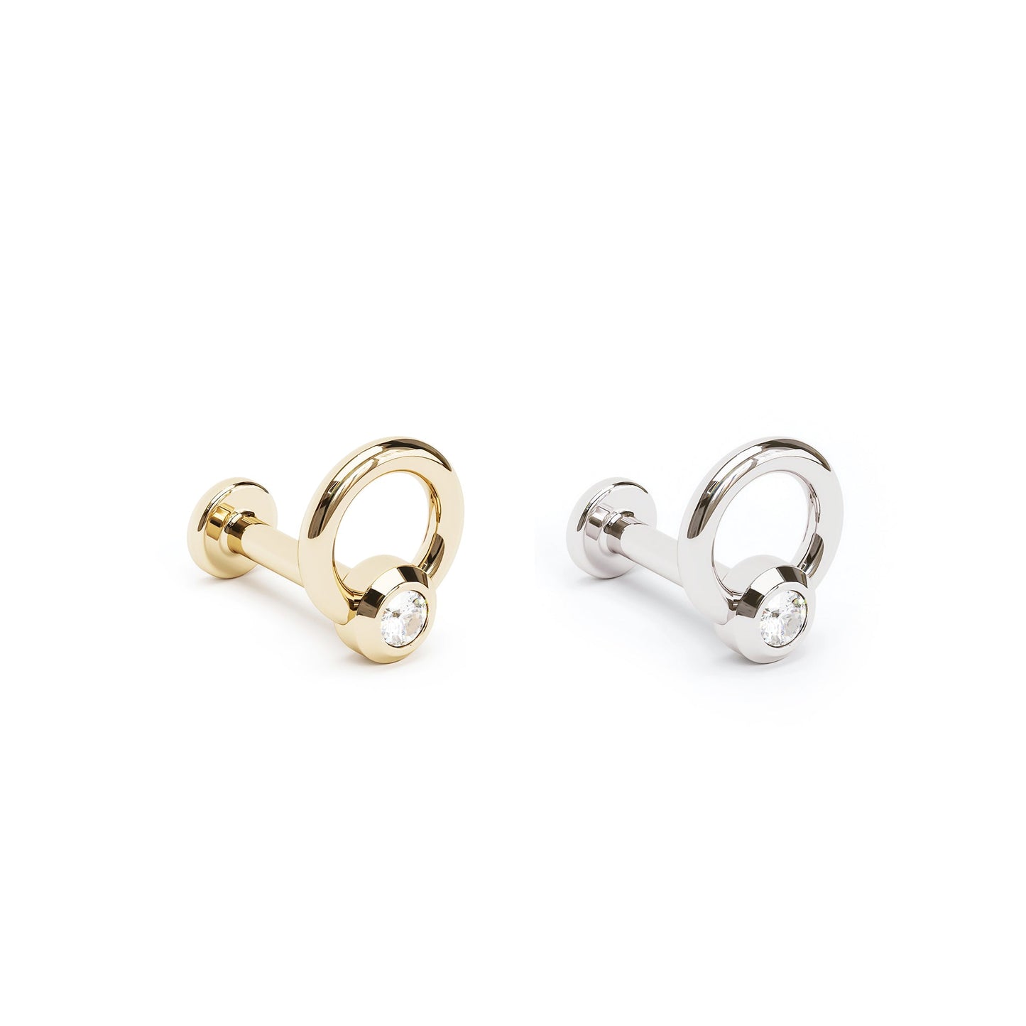 14K Gold Bezel-Set Diamond Open Circle Stud