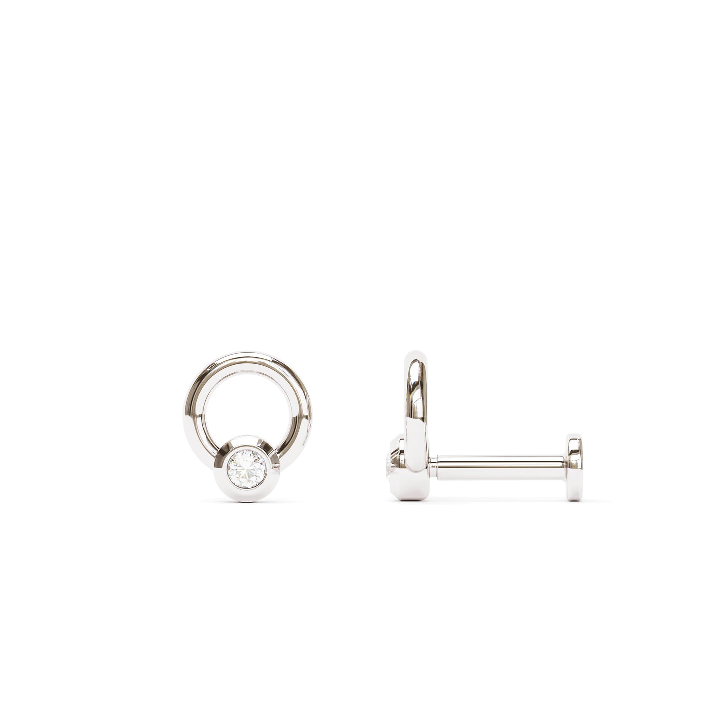 14K Gold Bezel-Set Diamond Open Circle Stud