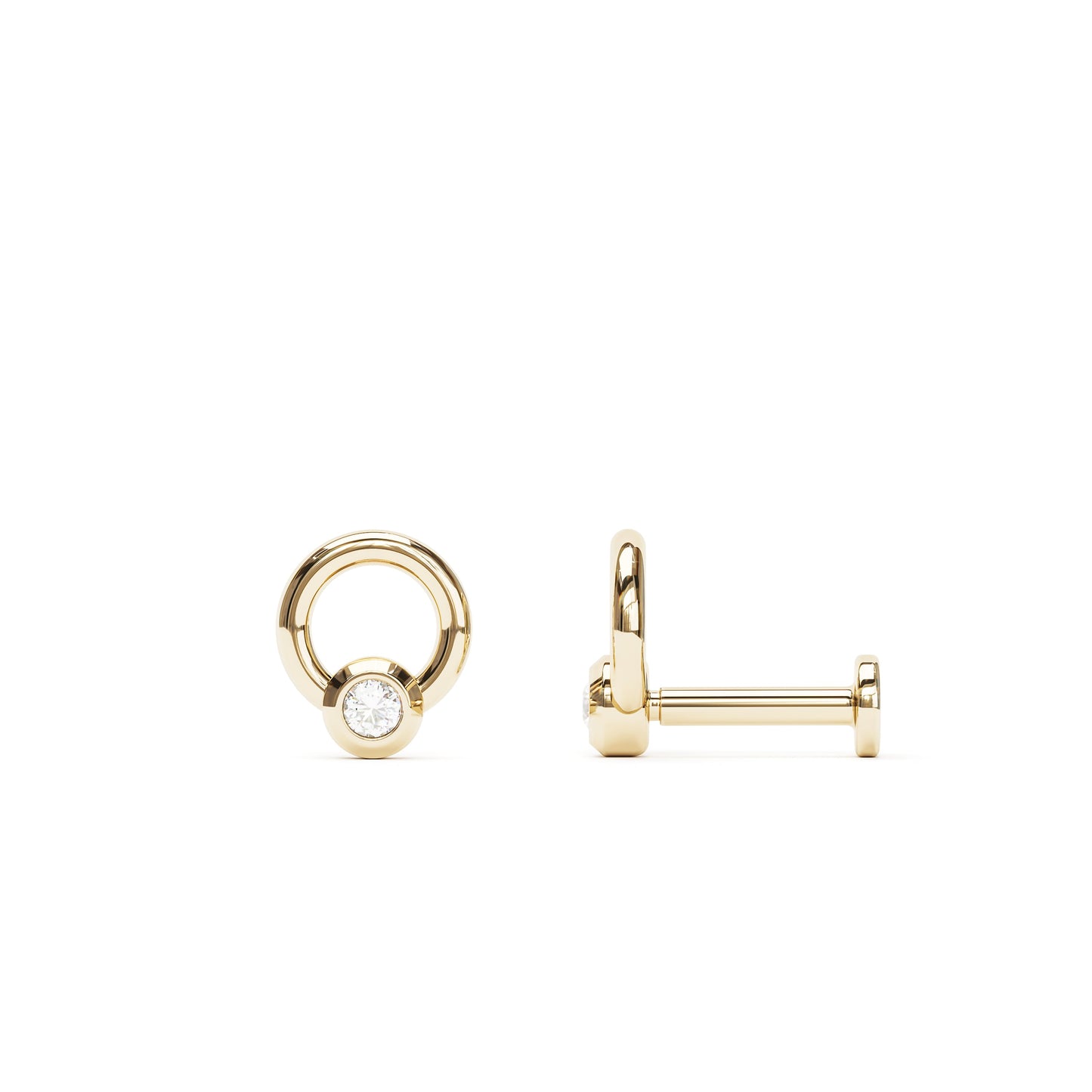 14K Gold Bezel-Set Diamond Open Circle Stud