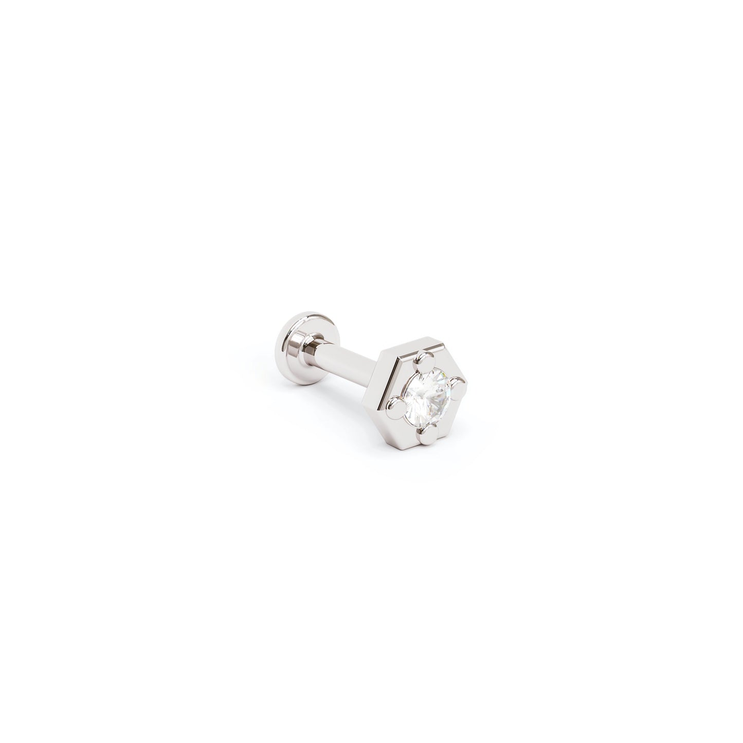 14K Gold Diamond Hexagon Stud