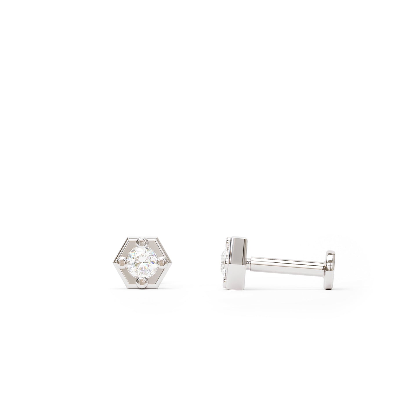 14K Gold Diamond Hexagon Stud