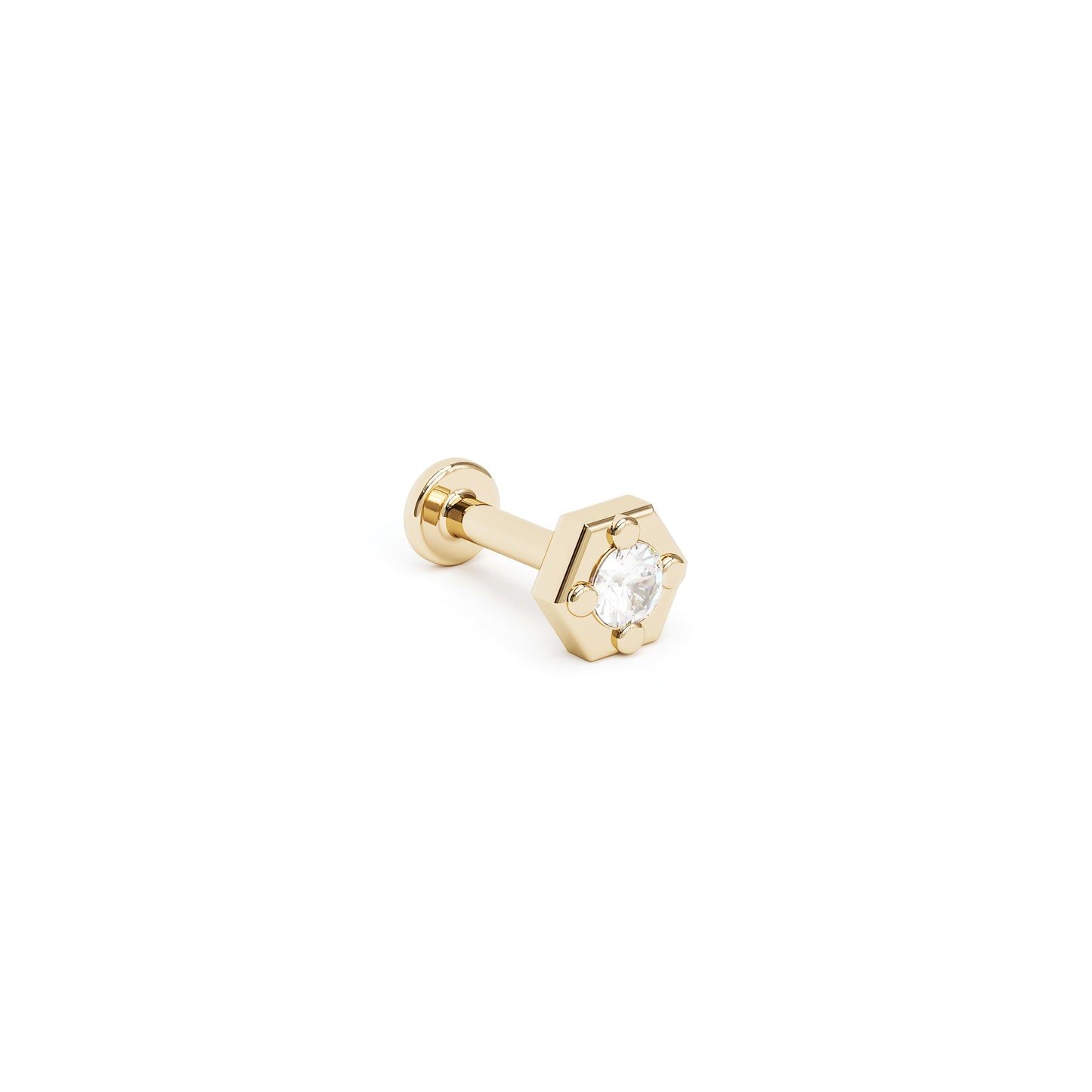 14K Gold Diamond Hexagon Stud