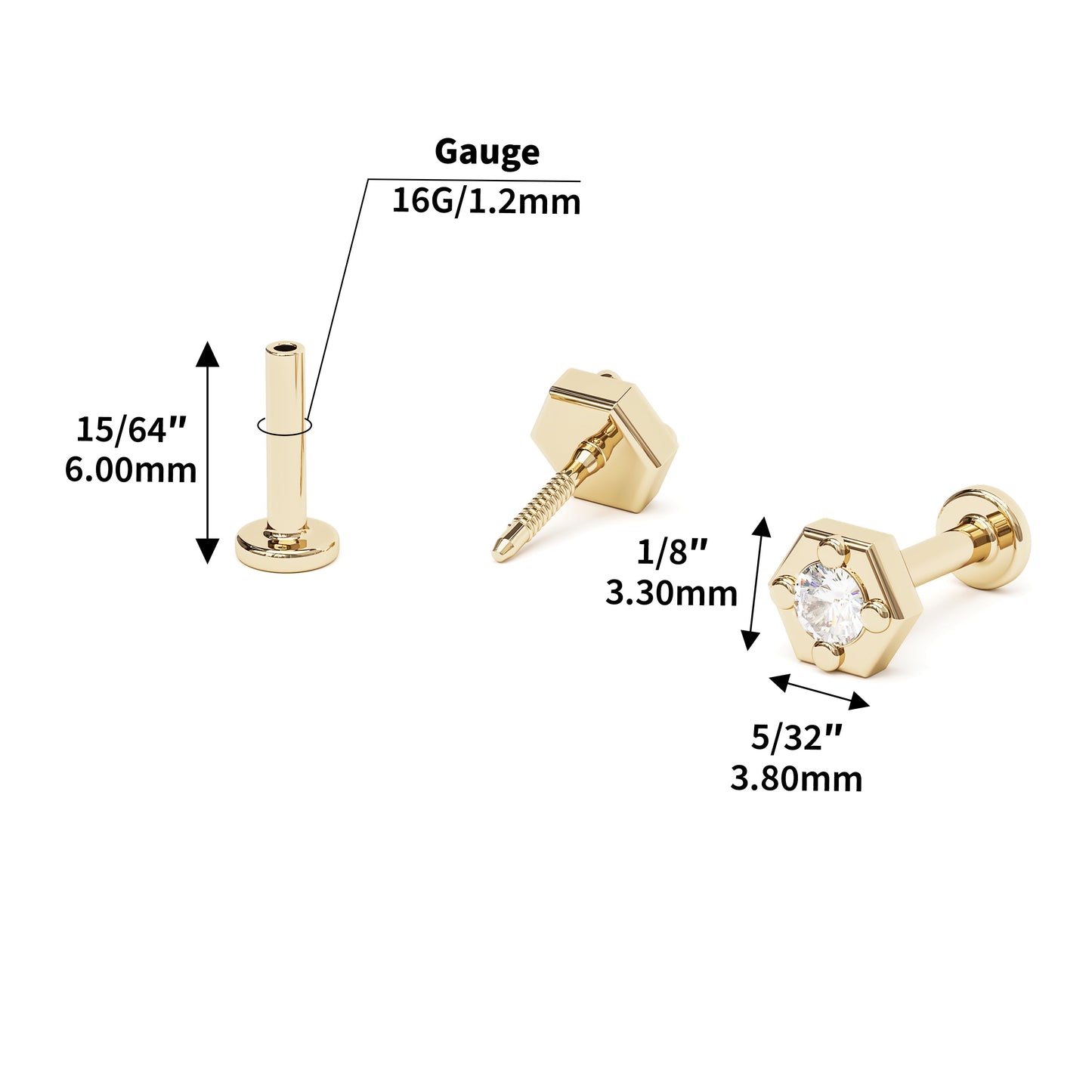 14K Gold Diamond Hexagon Stud