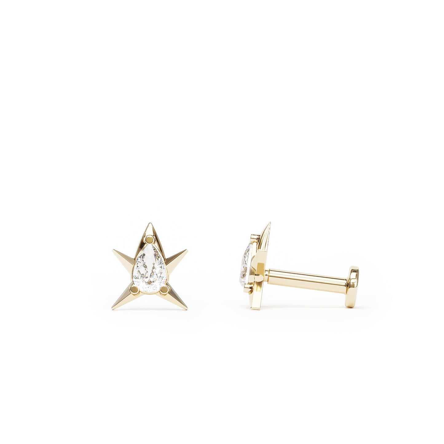 14K Gold Pear-Cut Diamond Star Stud