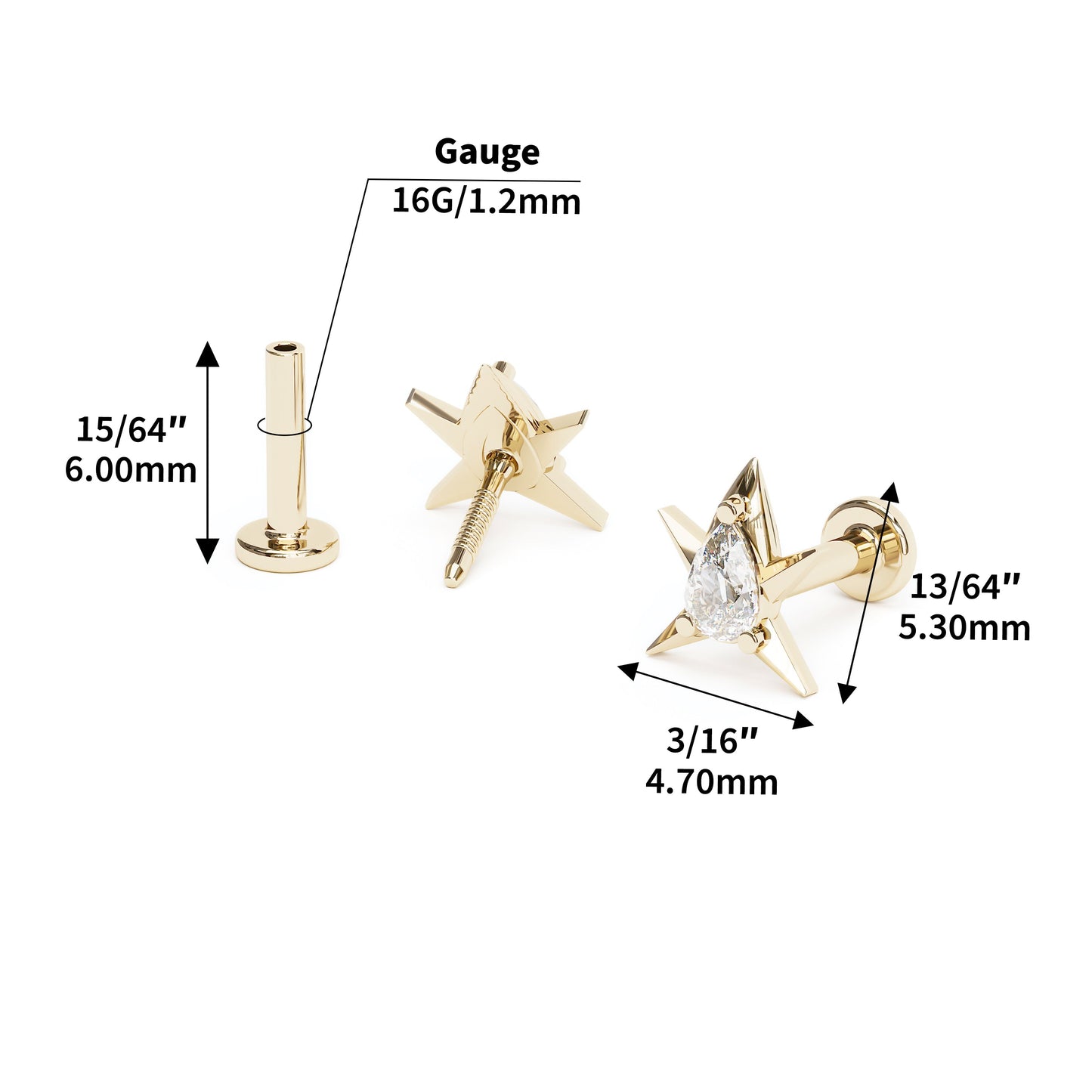 14K Gold Pear-Cut Diamond Star Stud